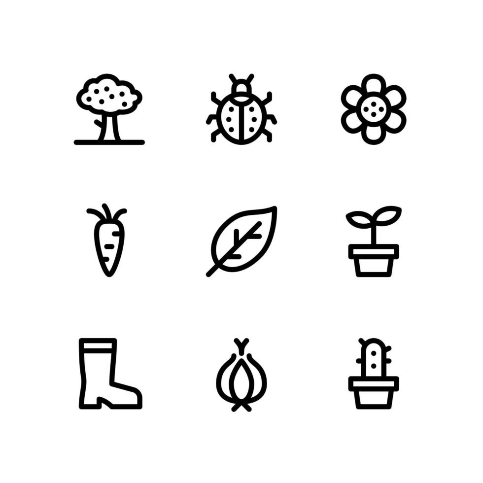 iconos de líneas de primavera, incluyendo árboles, mariquitas y más vector