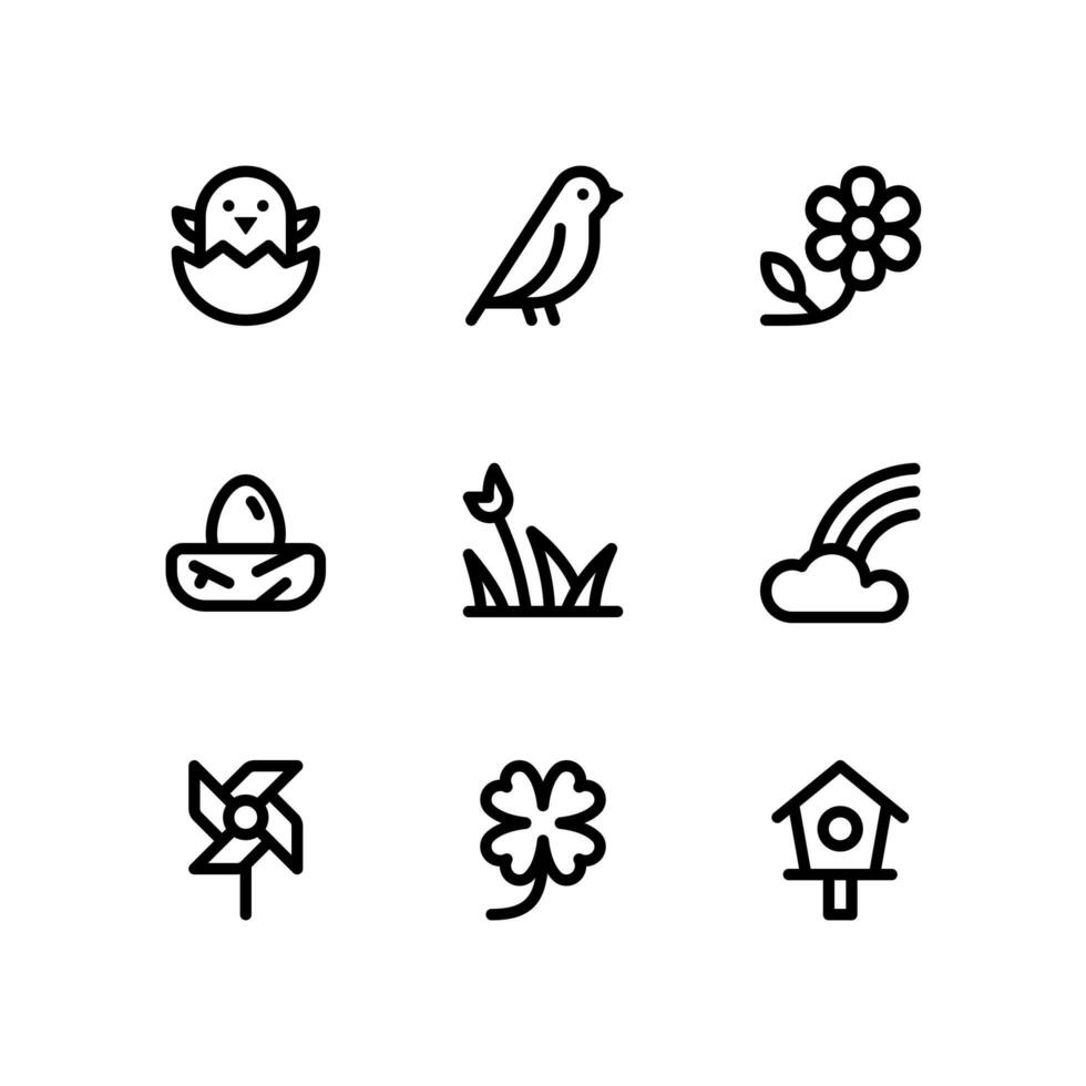 iconos de línea de primavera que incluyen huevo, flor y más vector