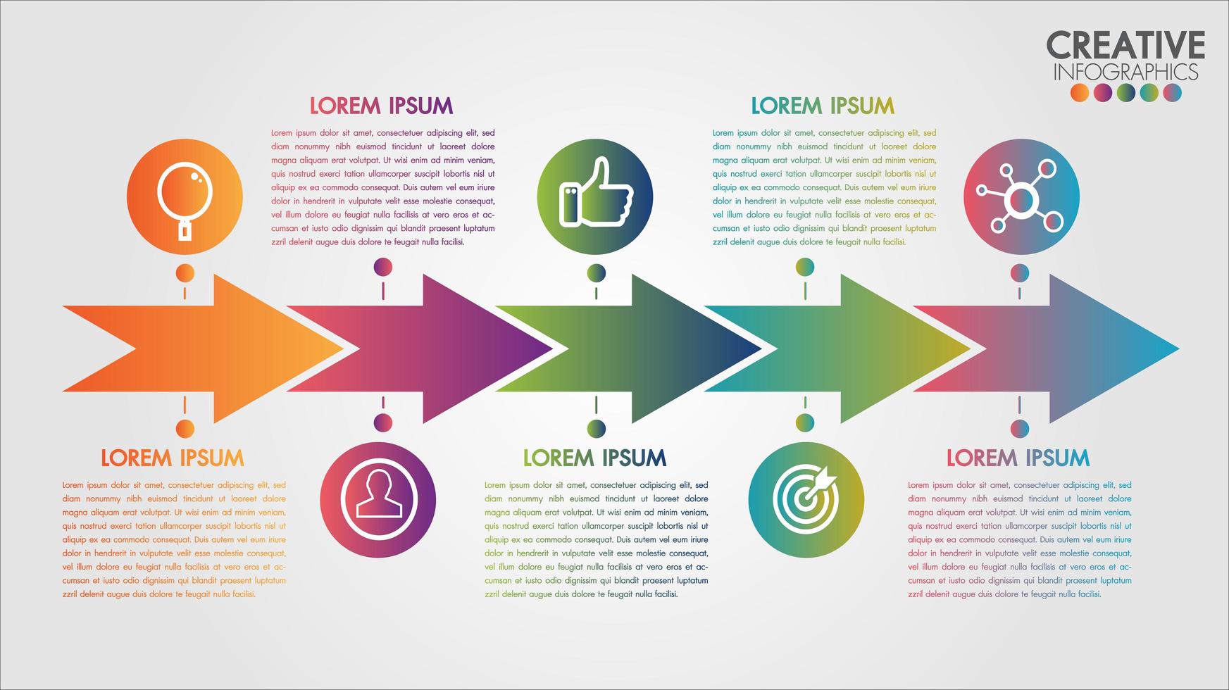 flecha de degradado 5 pasos línea de tiempo infografía vector