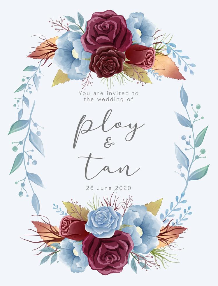 Watercolor Wedding Invitation with Roses and Leaves vector