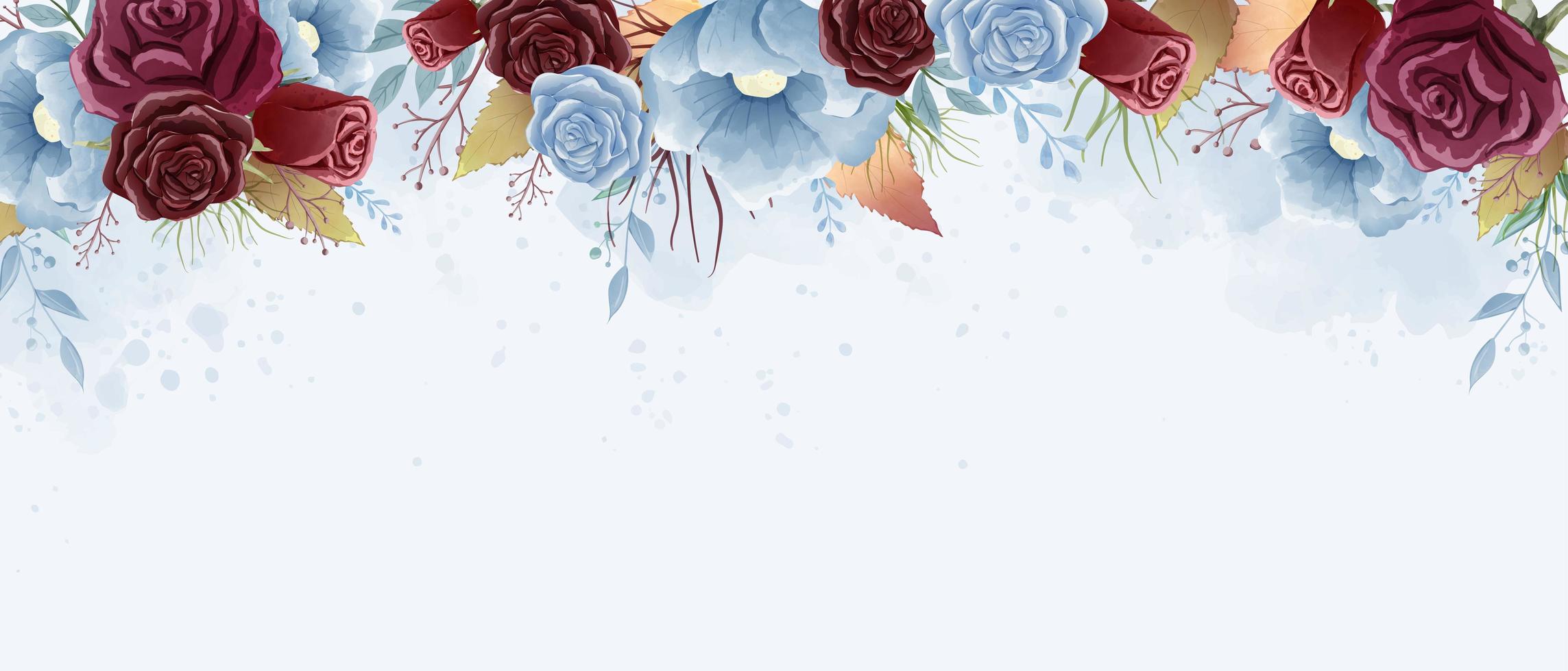 Watercolor Roses and Wild leaves with Copy Space vector