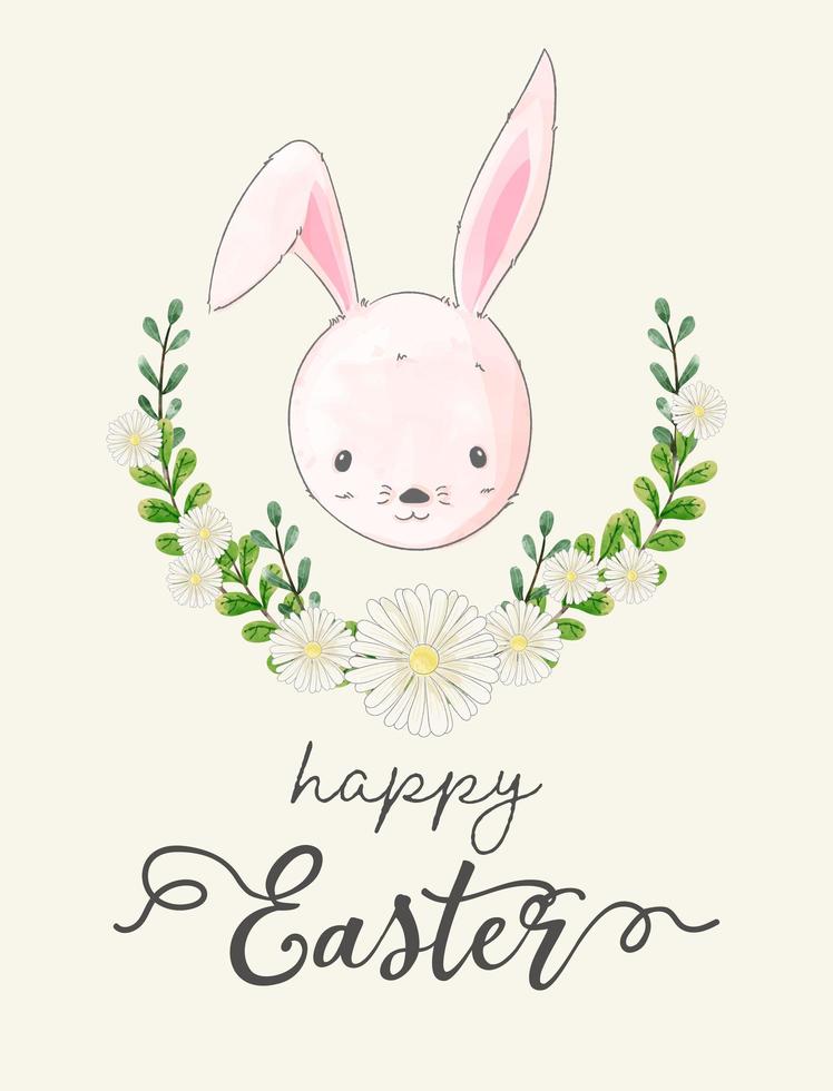 Watercolor Easter Card of Rabbit and Wreath vector