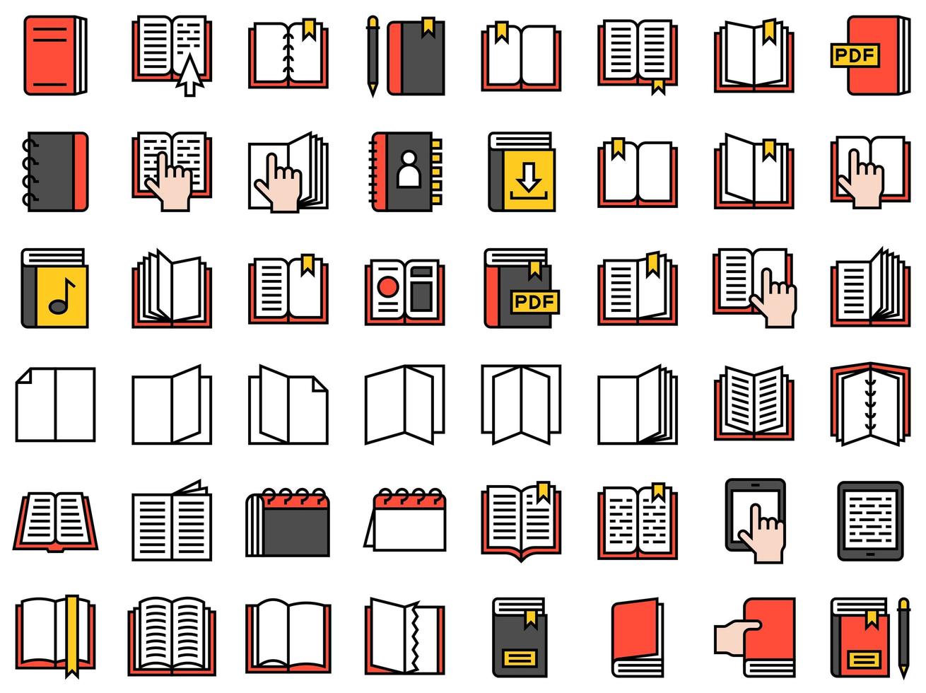 conjunto de iconos de libro y cuaderno vector