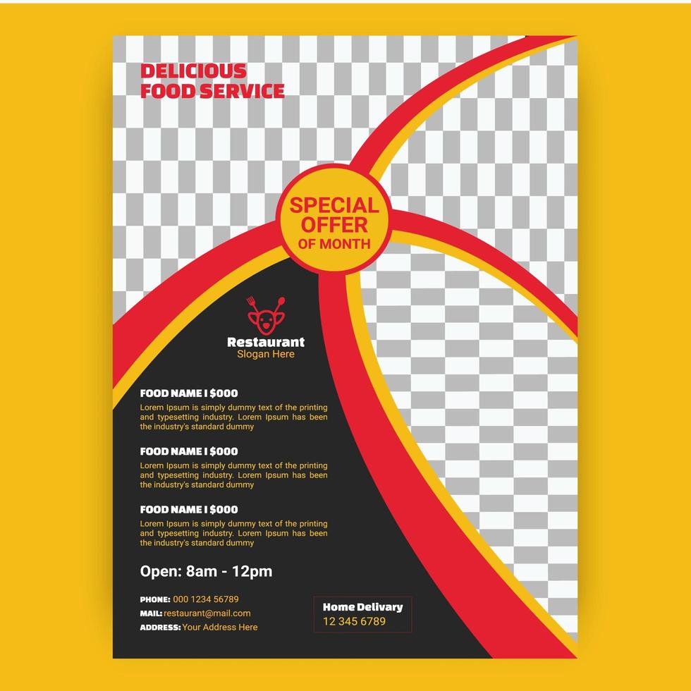 Red and Yellow Curved Stripes Restaurant Template vector