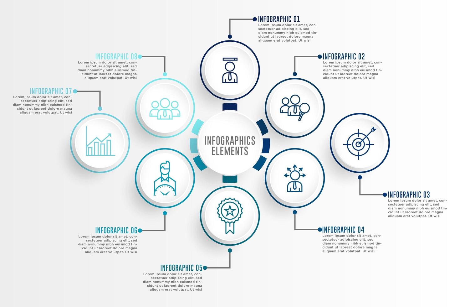 Infographics Blue Outline Elements Set with Icons vector