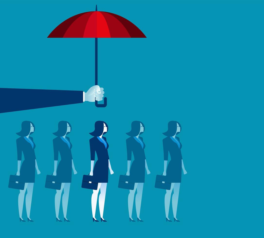 Hand Holding Umbrella Above Businesswoman vector