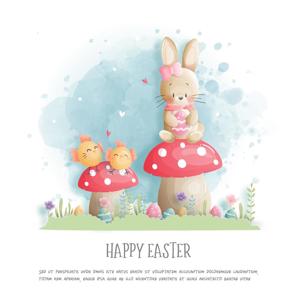 Easter card with cute bunny and chick vector