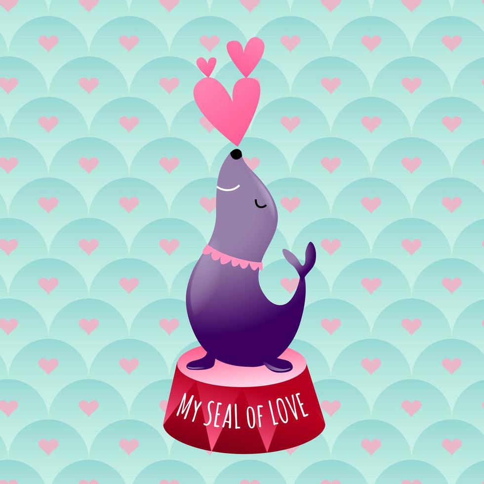 Sea Lion Performs Aquatic Show with Love Hearts vector