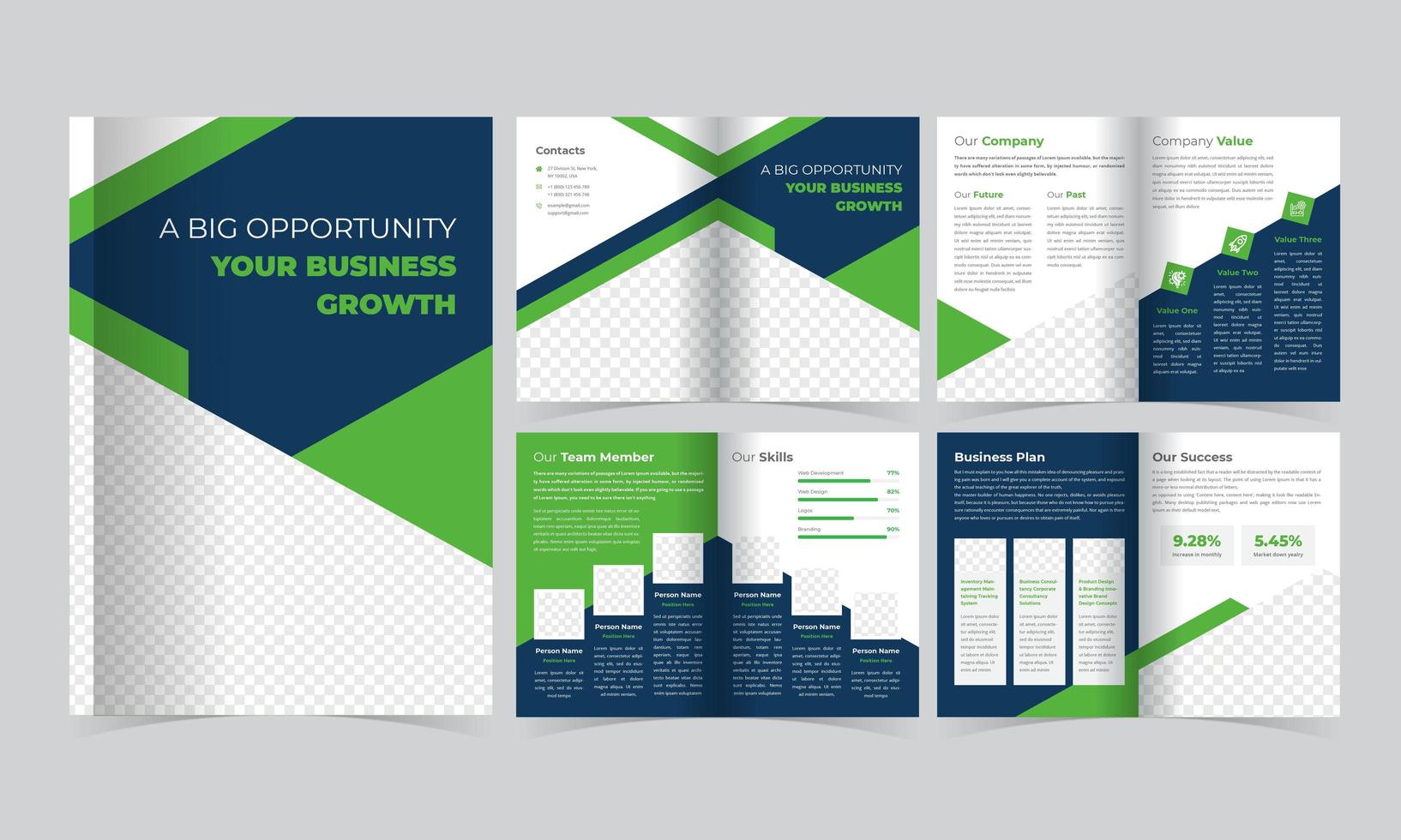 Green and Blue Brochure Template with Triangle Details vector