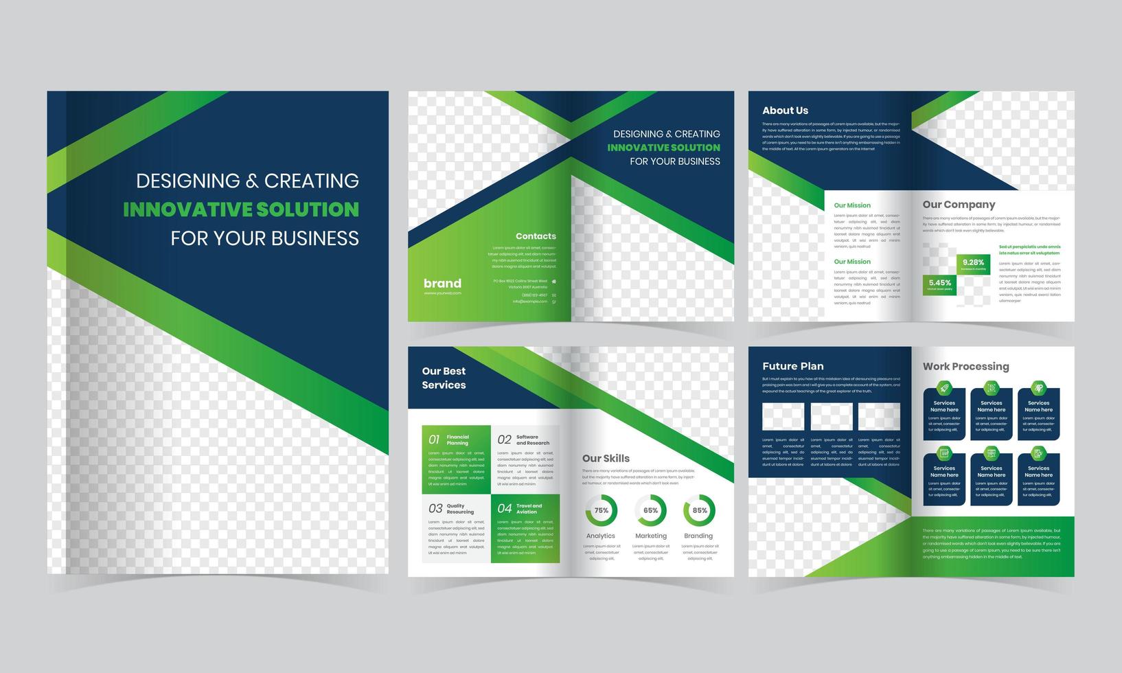 Green and Blue Brochure Template with Diagonal Stripes vector