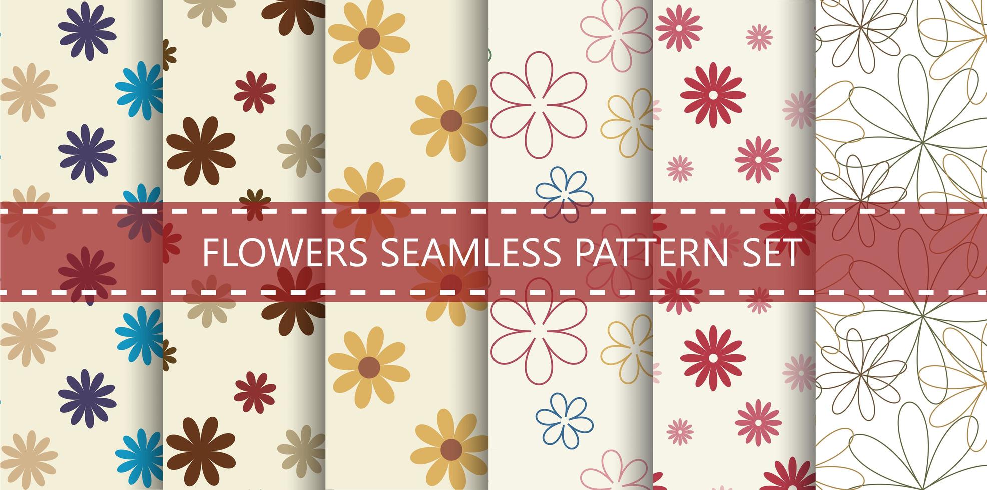 Colorful flowers seamless pattern set vector