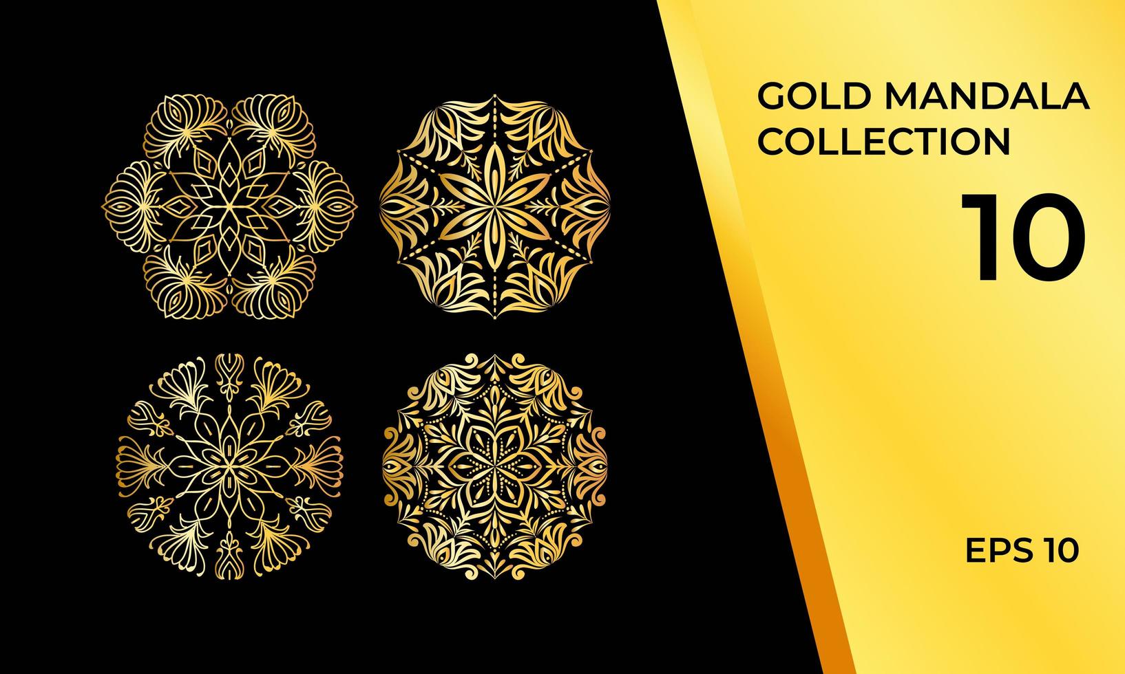 paquete de mandalas de oro en detalle abstracto. vector