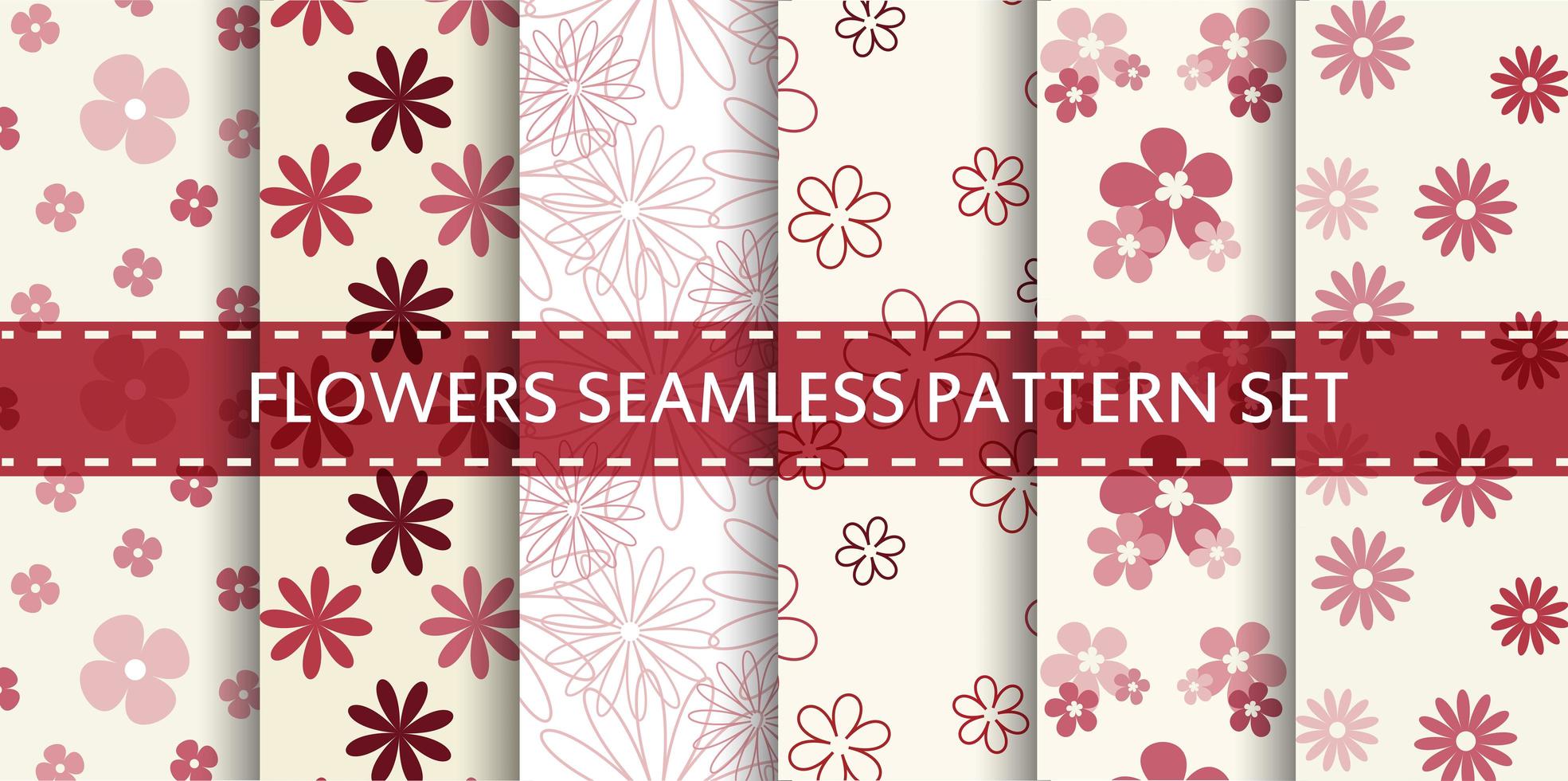 Red and pink flowers seamless pattern set vector