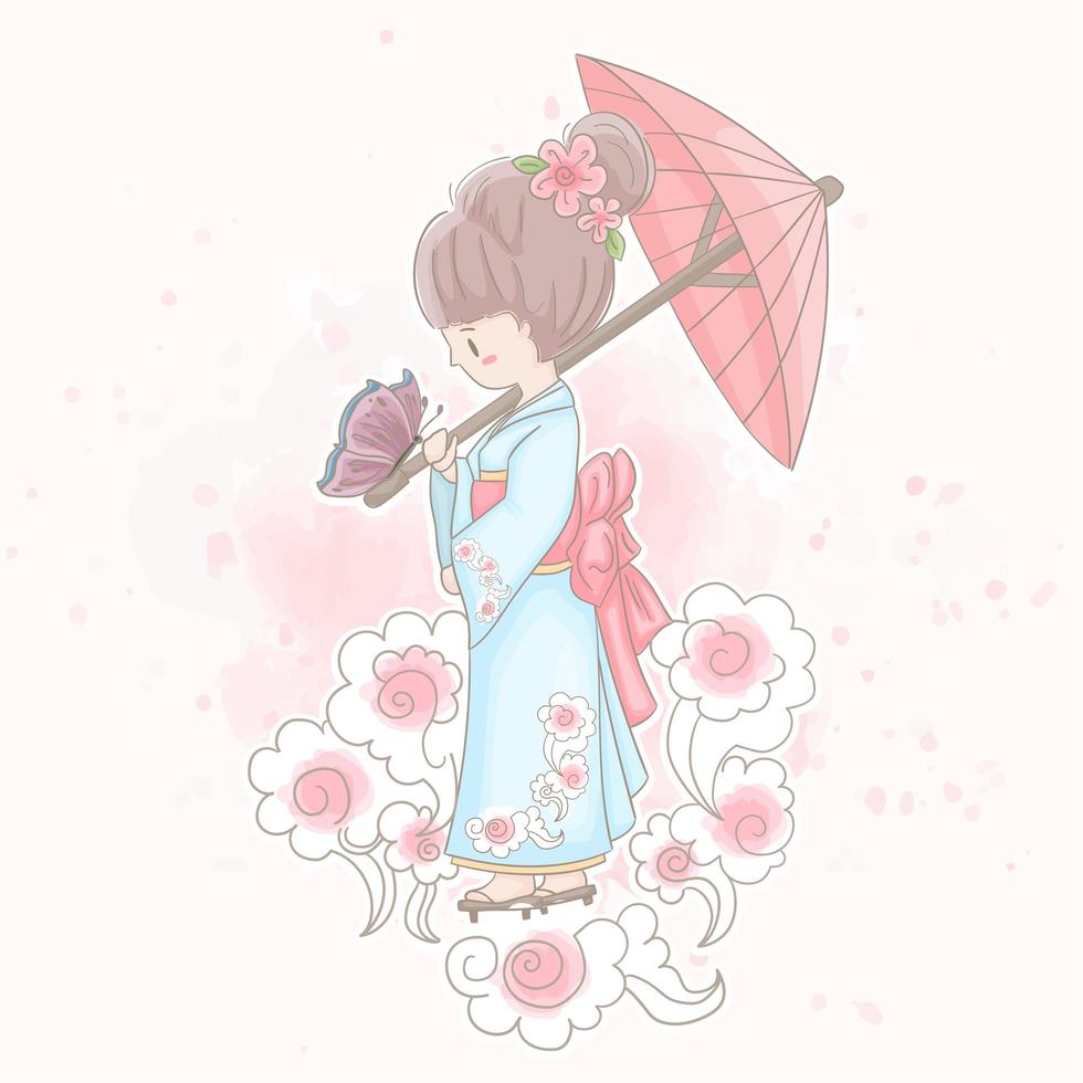 chica japonesa en kimono vector