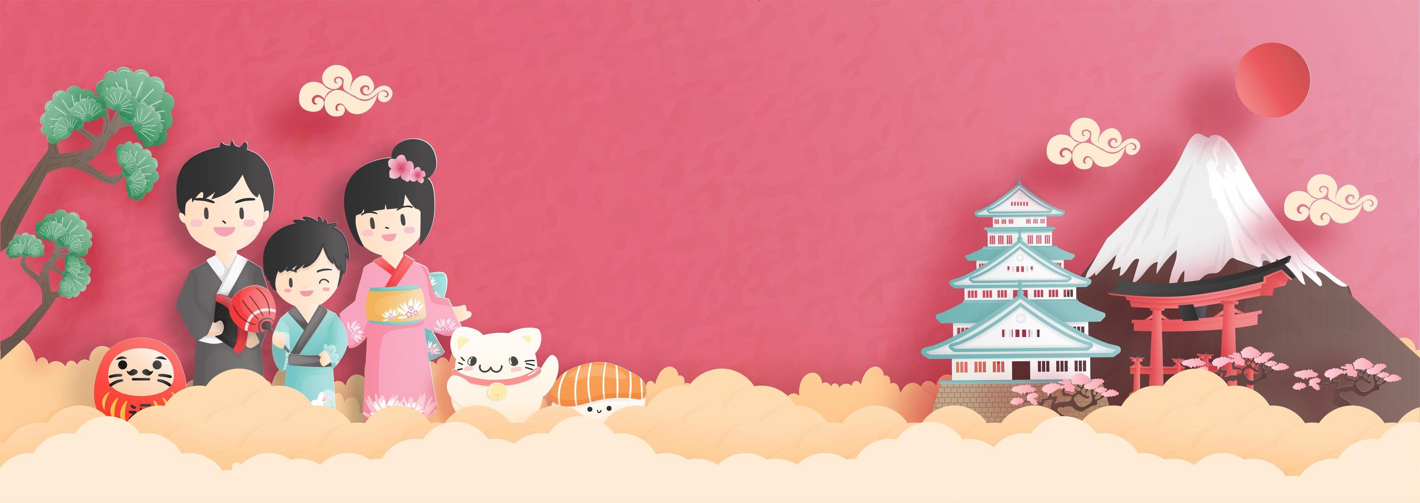 Travel collage with Japanese Family vector