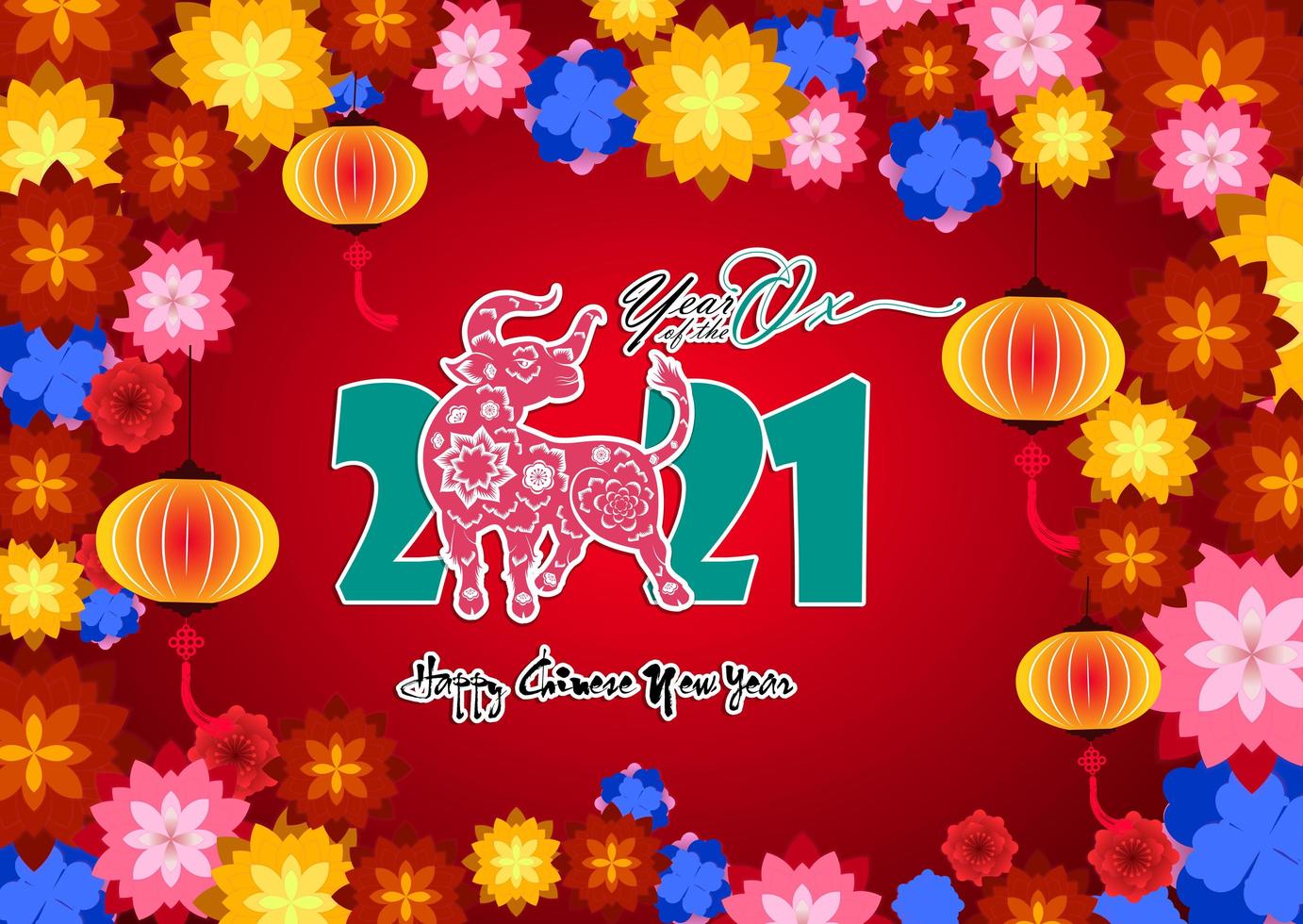 Happy Chinese new year 2021 with colorful blossoms vector