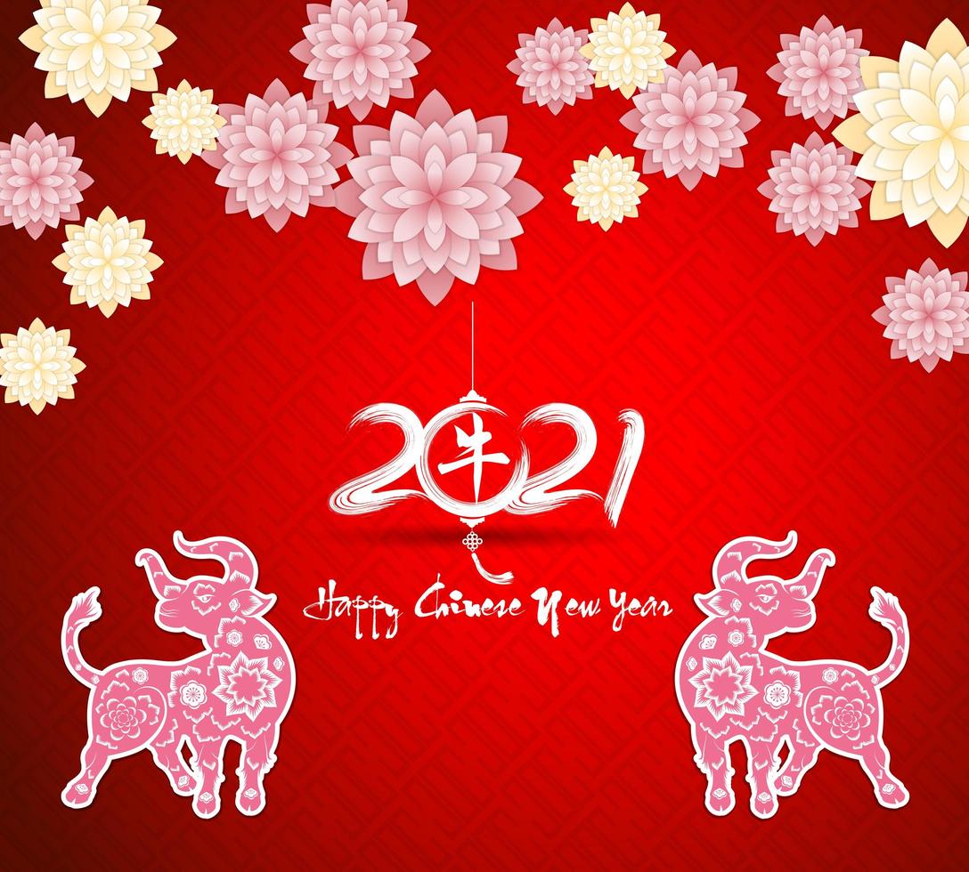 Chinese new year 2021 greeting on red vector