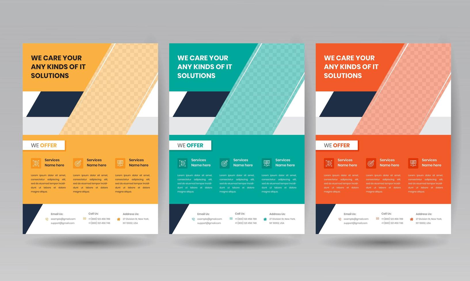 Business Flyer Template Set in 3 Colors vector