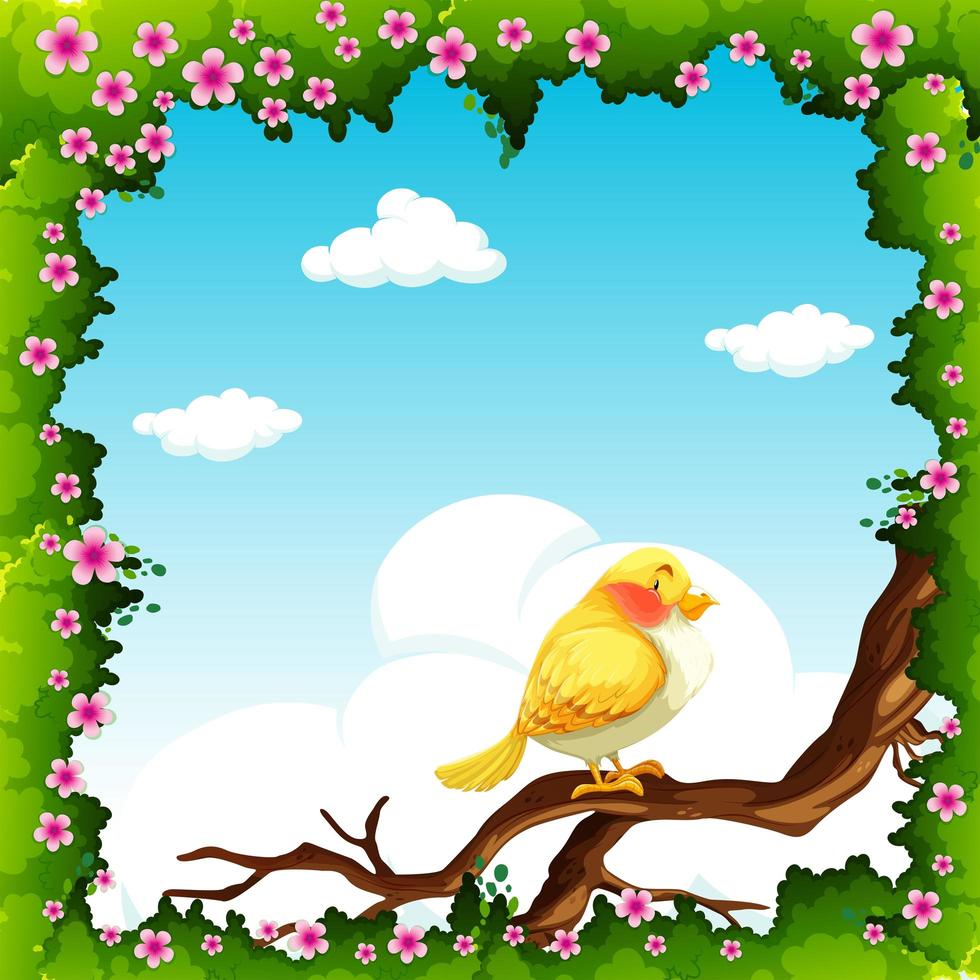 Yellow bird on tree branch frame  vector