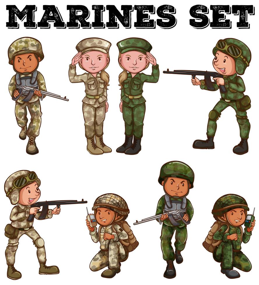 Marines in uniform cartoon set vector