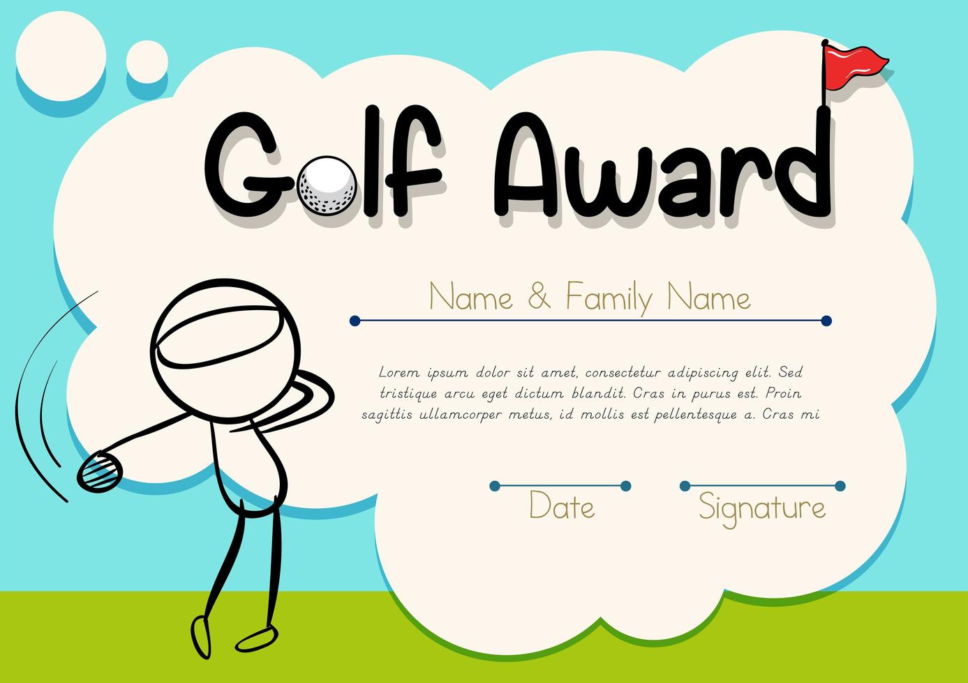 Golf cartoon certificate template  vector