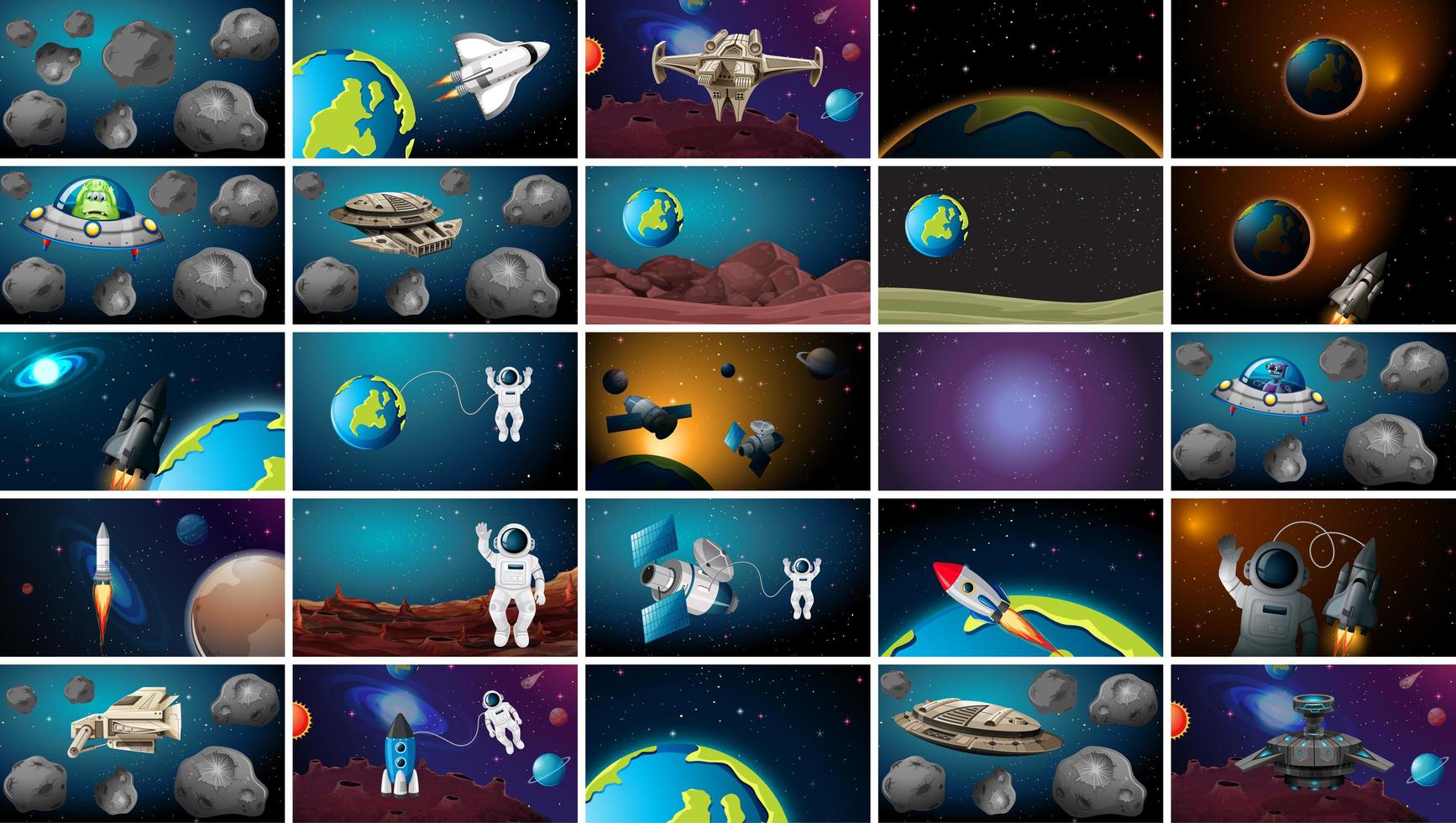 Large set of solar system scenes vector