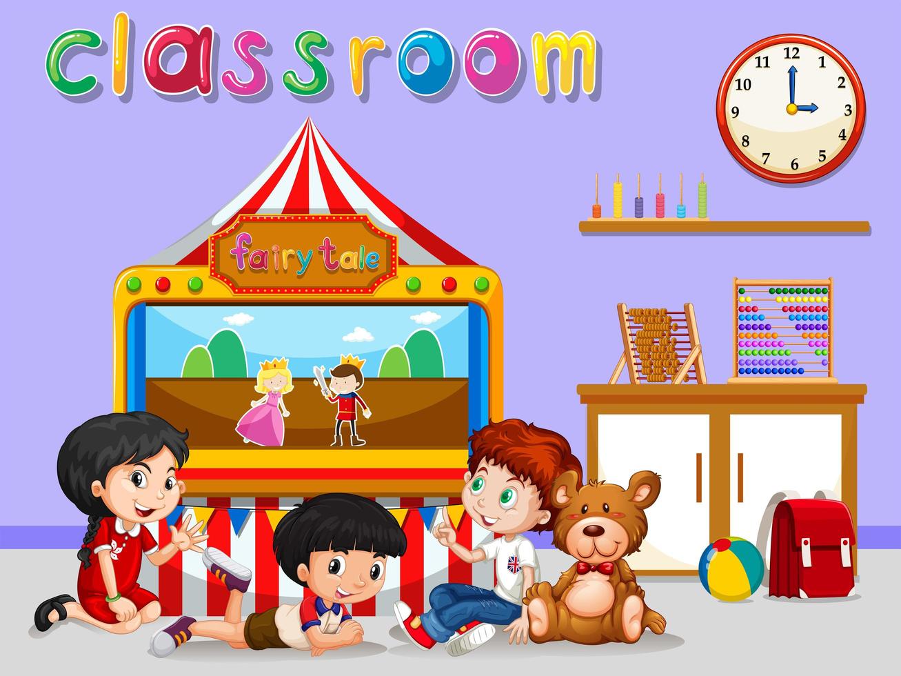 banner de niños y aula vector