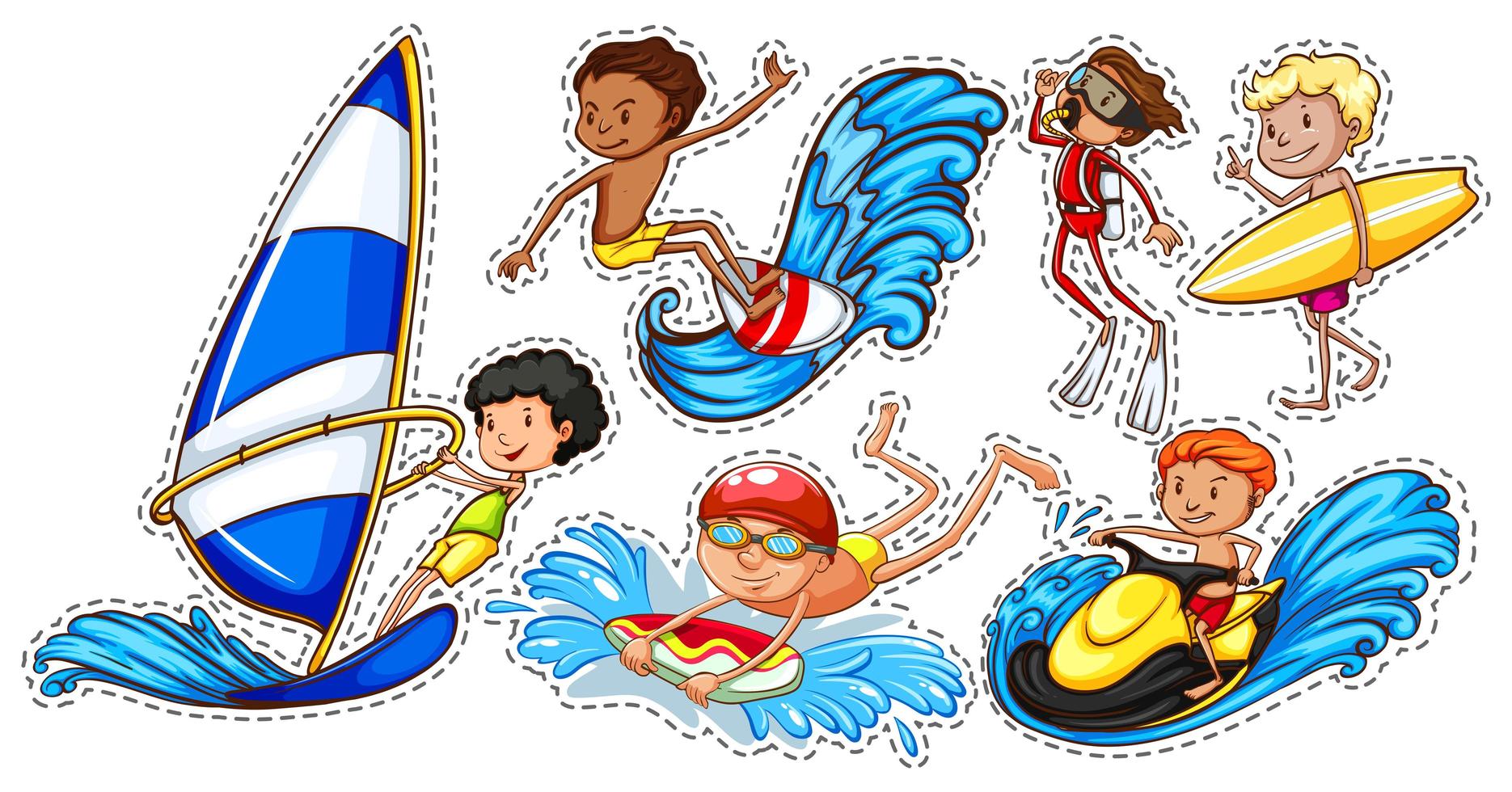 Set of people doing water sports vector