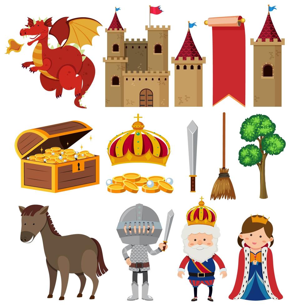 Set of isolated medieval objects theme vector