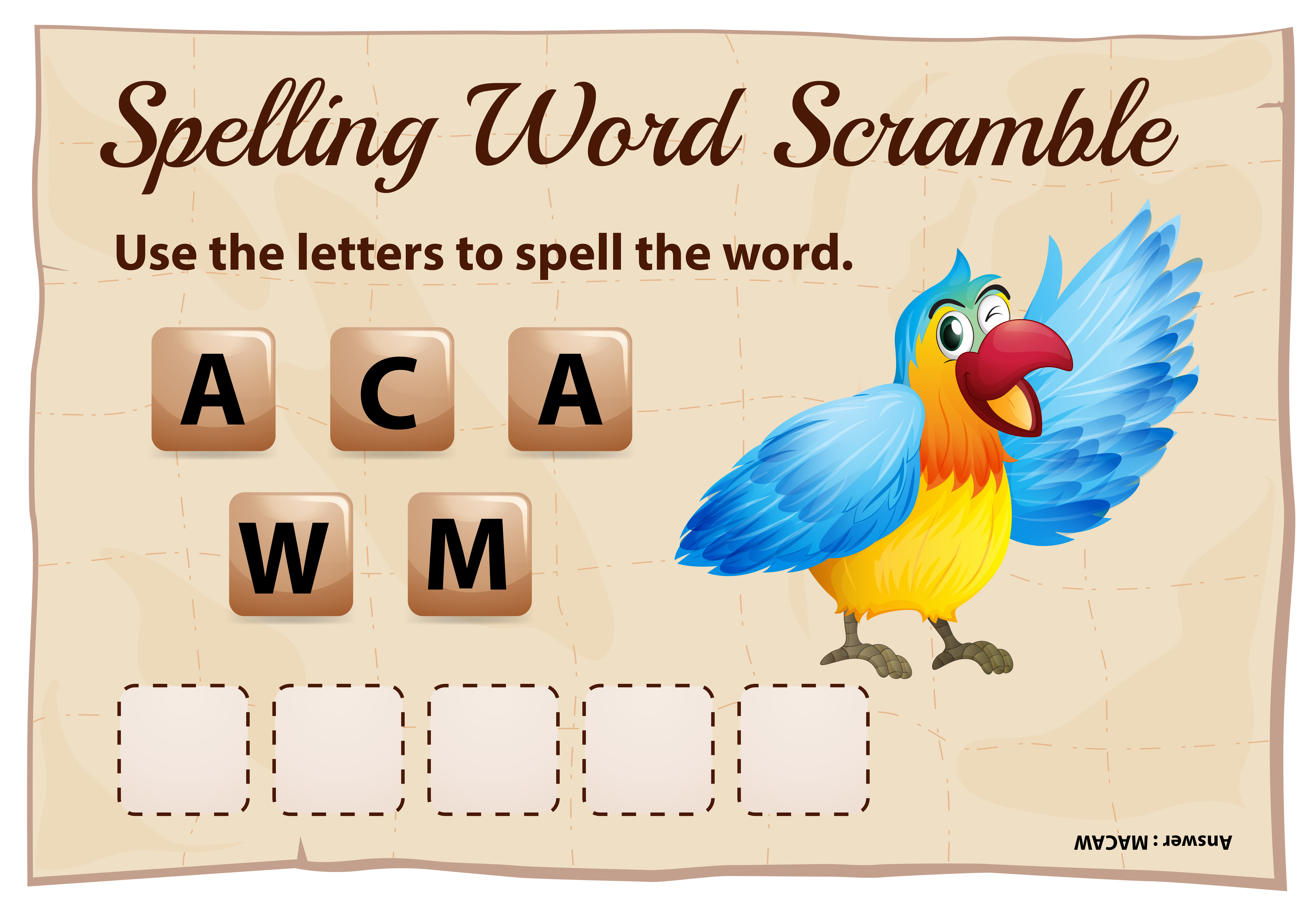 Spelling Word Scramble Game With Macaw 699875 Vector Art At Vecteezy