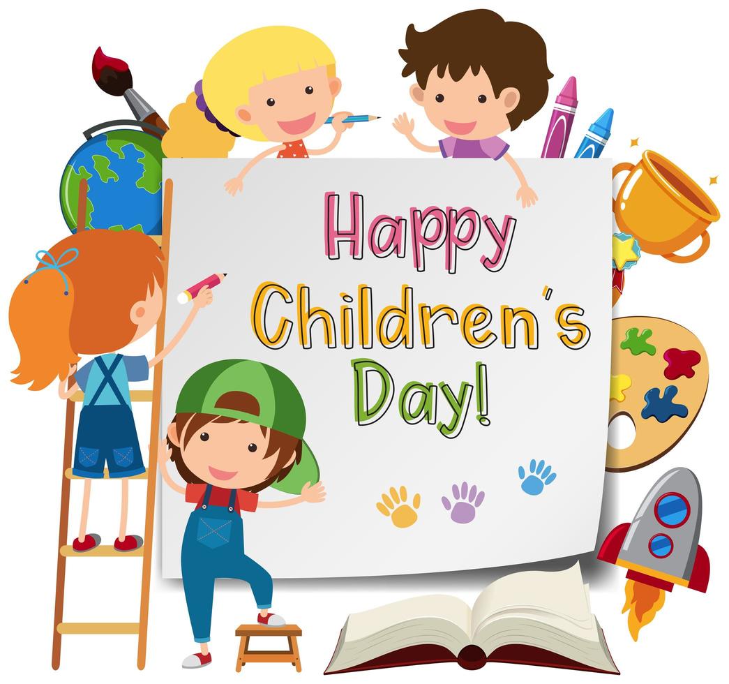 Happy children's day poster with kids drawing vector