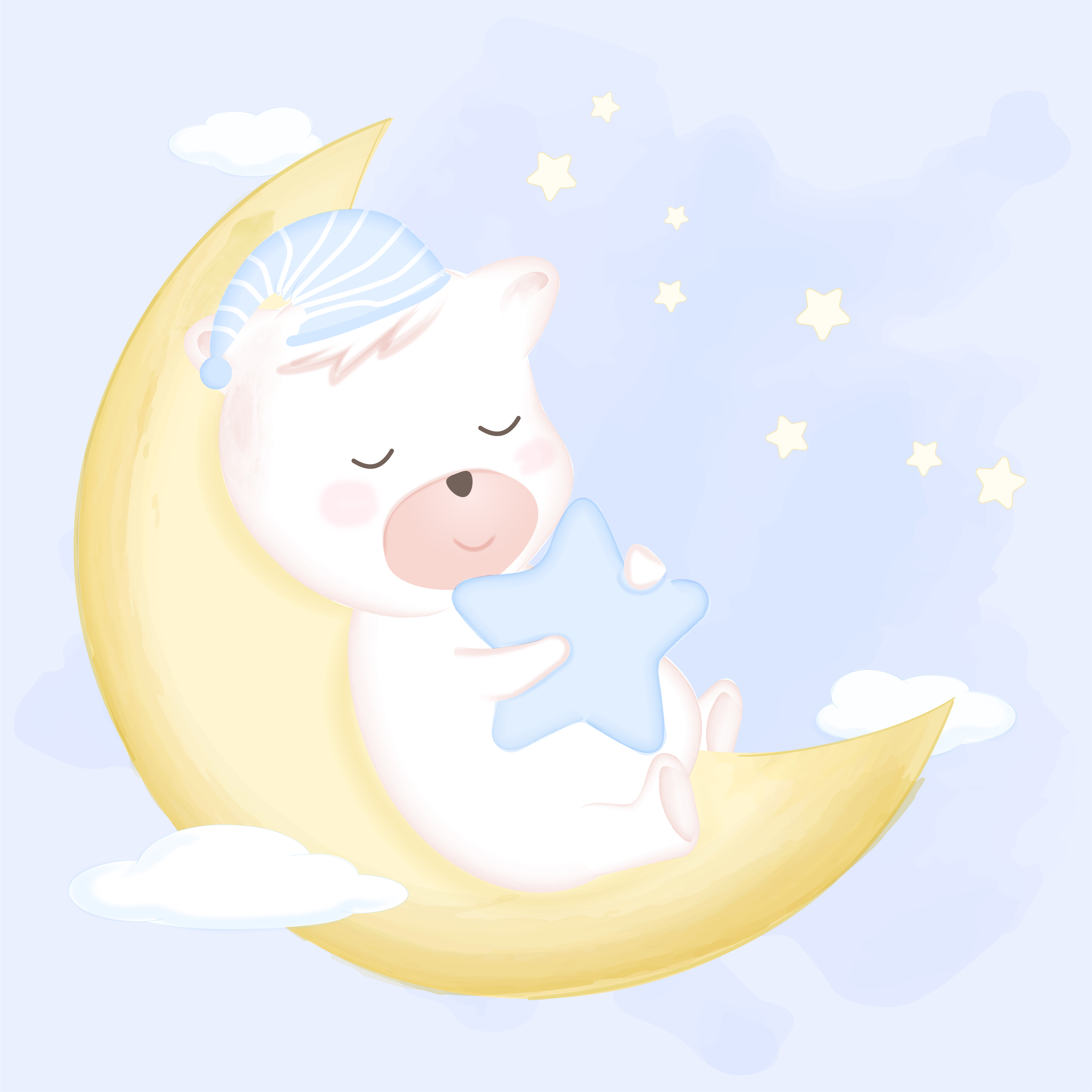 Bear asleep on moon hand drawn illustration 699932 Vector Art at Vecteezy