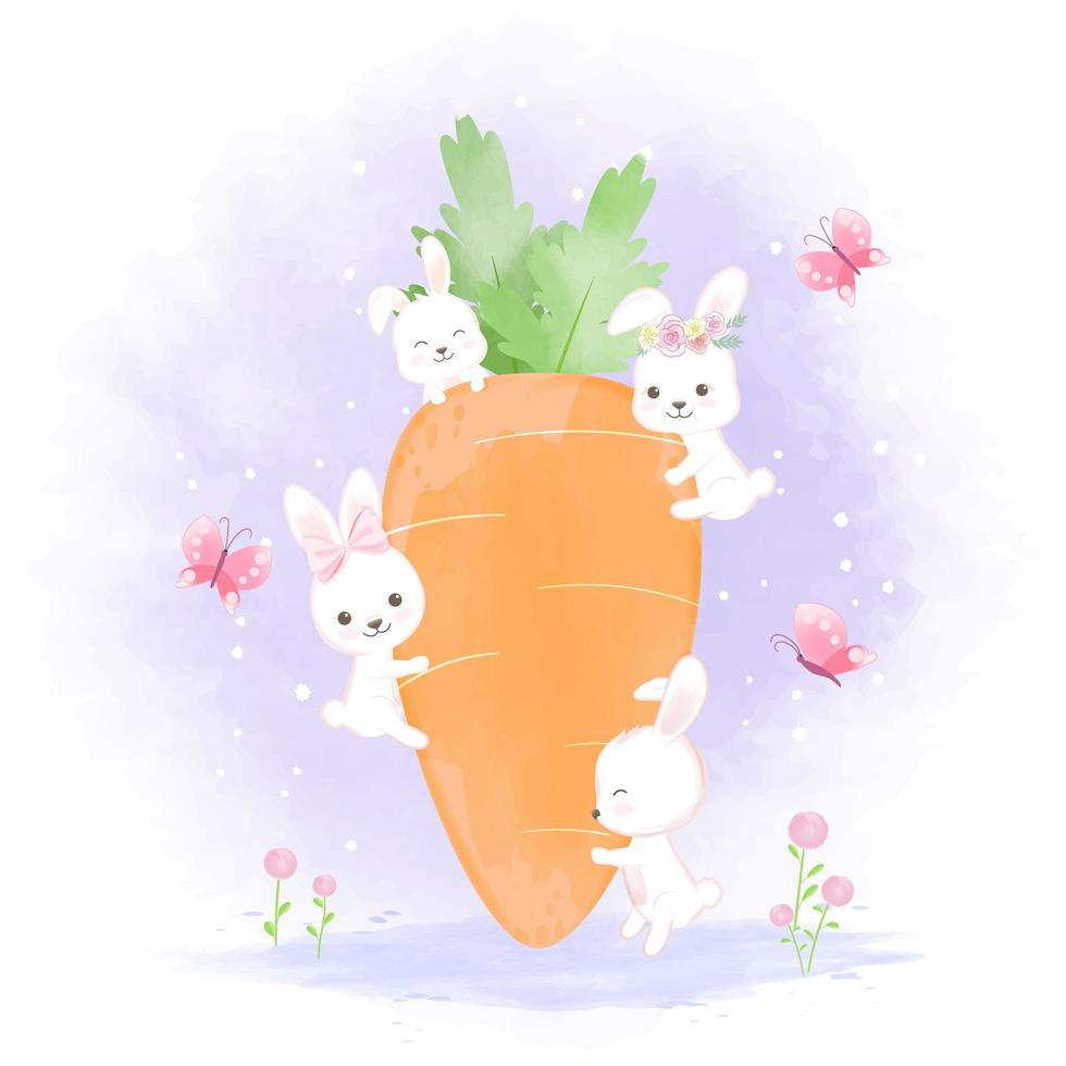 Group of rabbits with carrot vector