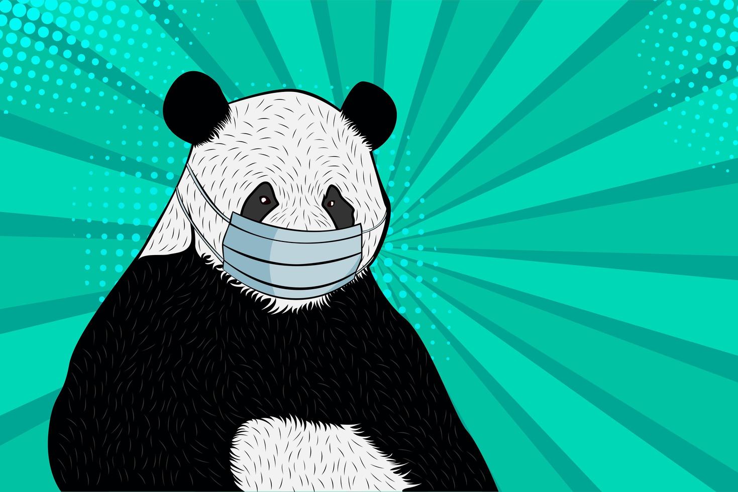 Panda en una máscara médica. Pop art estilo cómic retro. vector