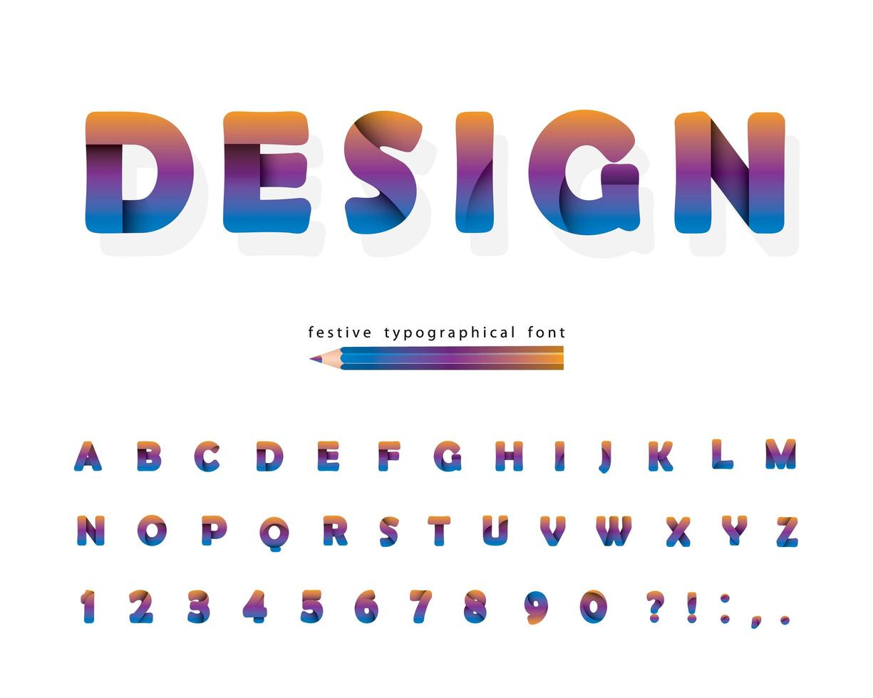 Paper cut out gradient 3d alphabet vector