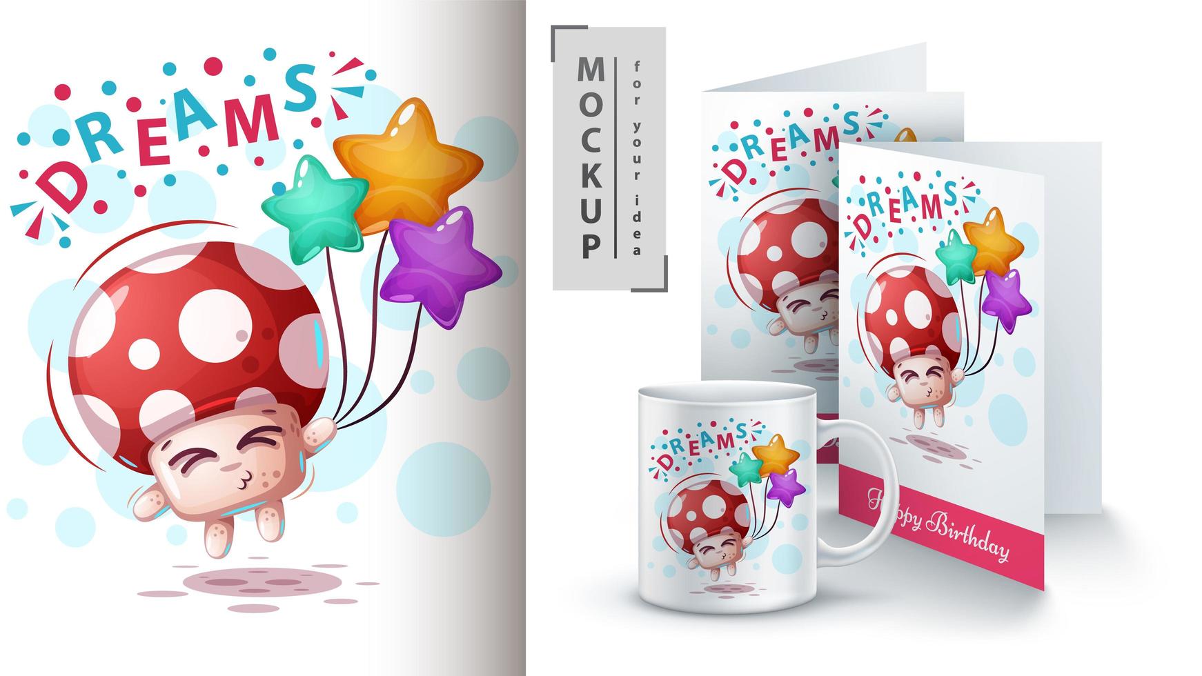 Flying  cartoon mushroom design vector