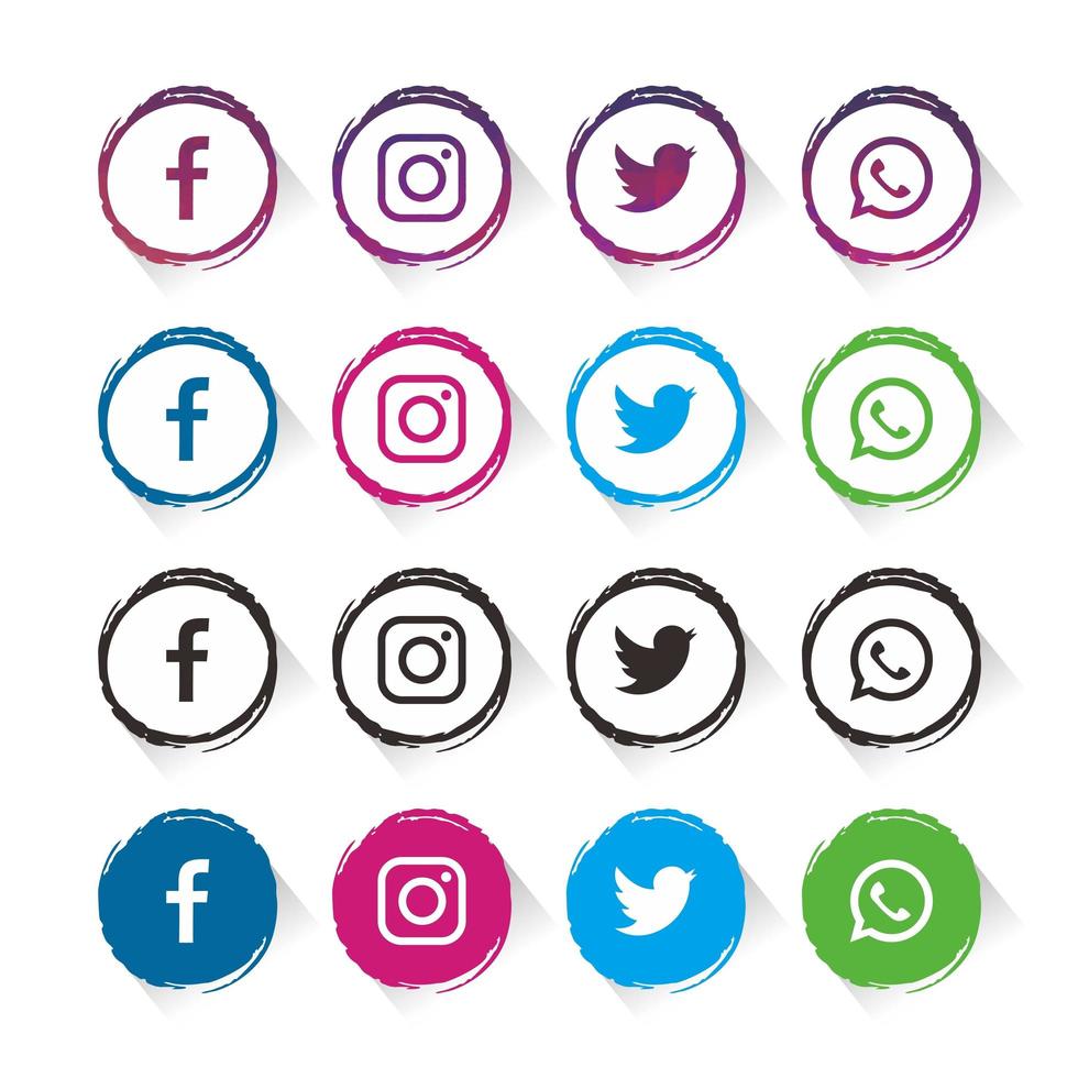 elementos de redes sociales de contorno grunge vector