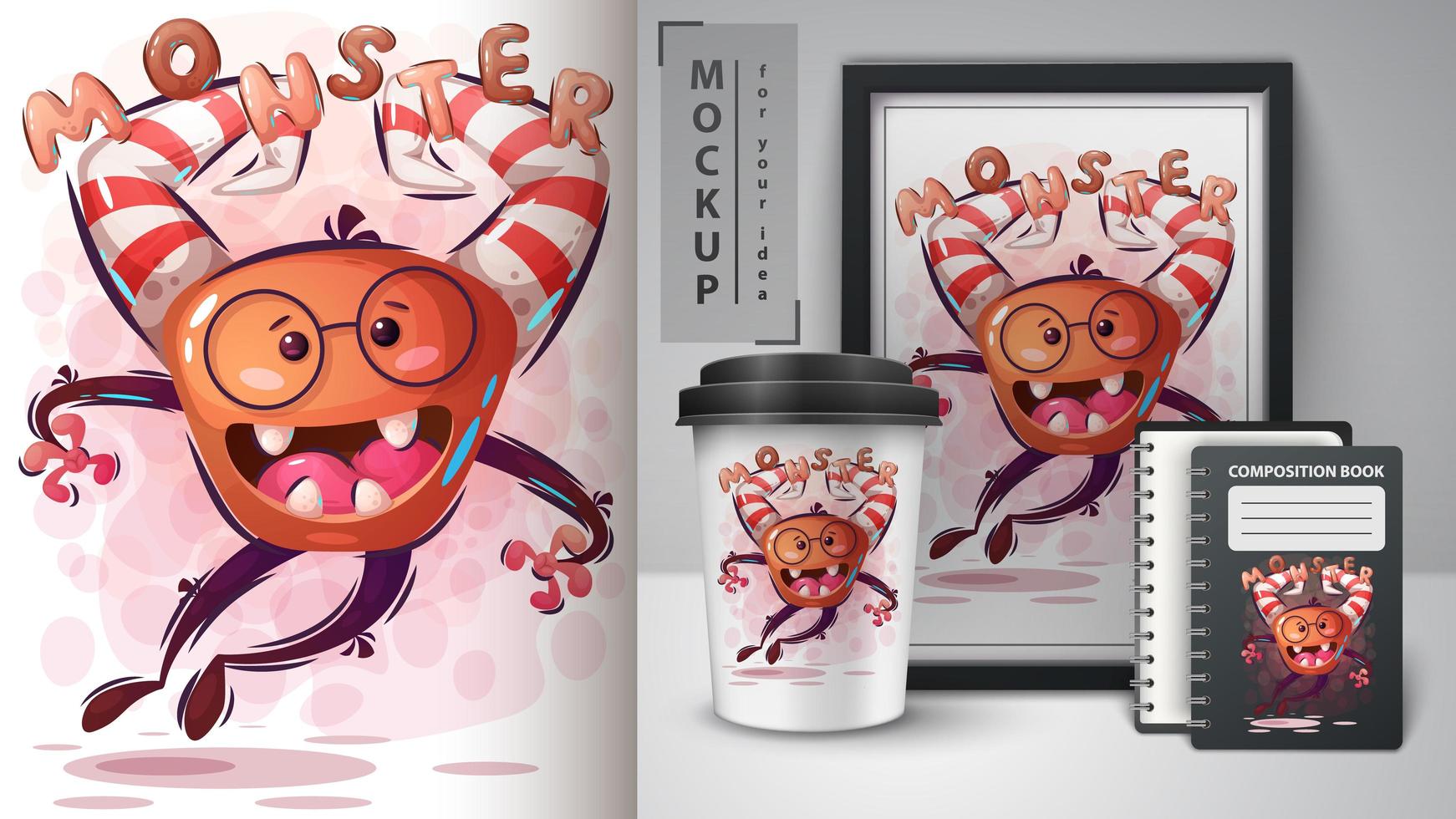 Silly Monster Poster and Merchandising. vector