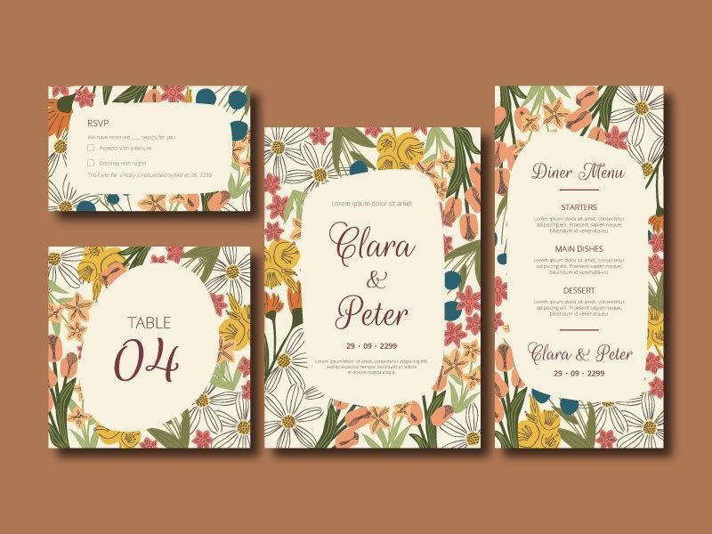 elegante conjunto de tarjetas de boda de flores vector