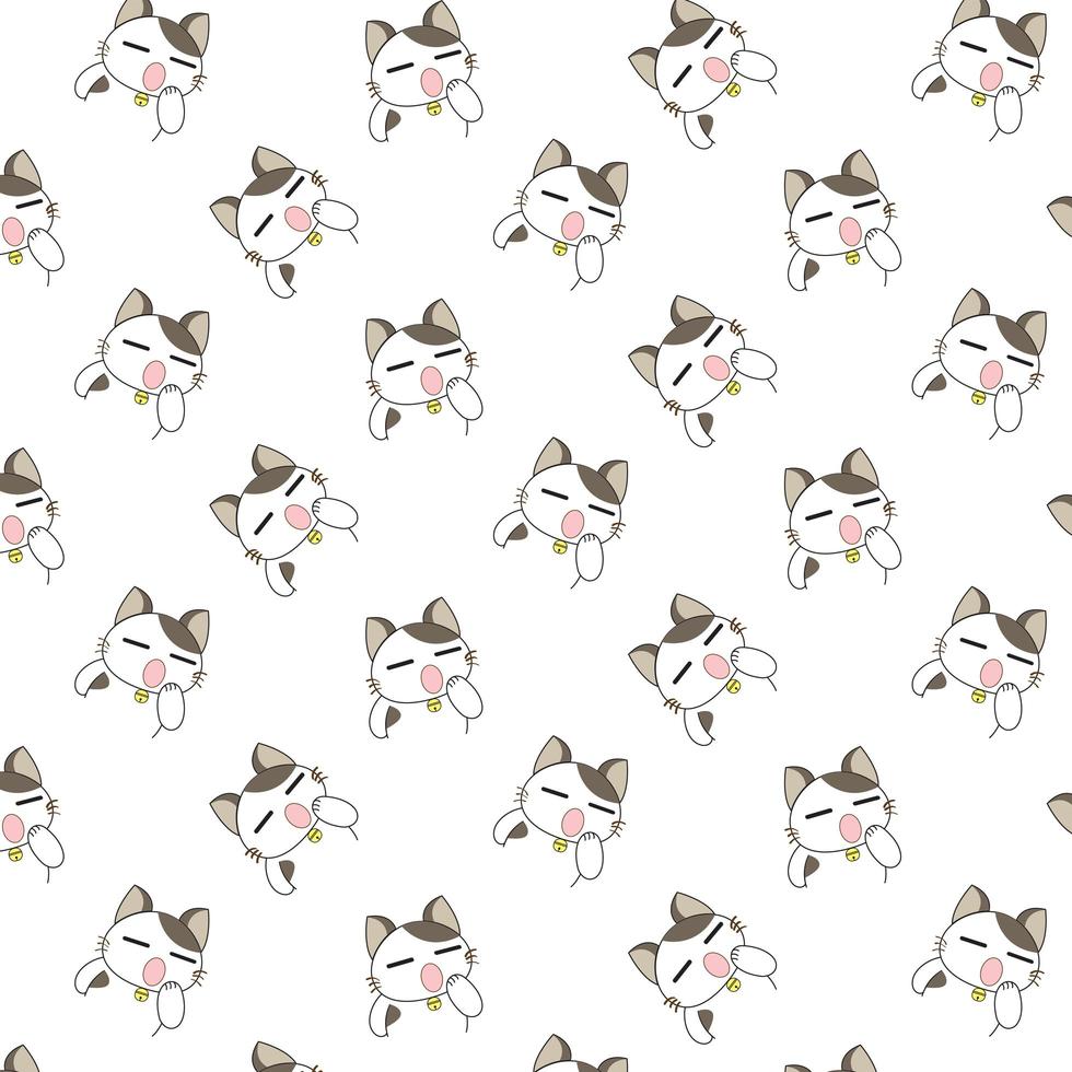 Cartoon Yawning  Cats Pattern. vector