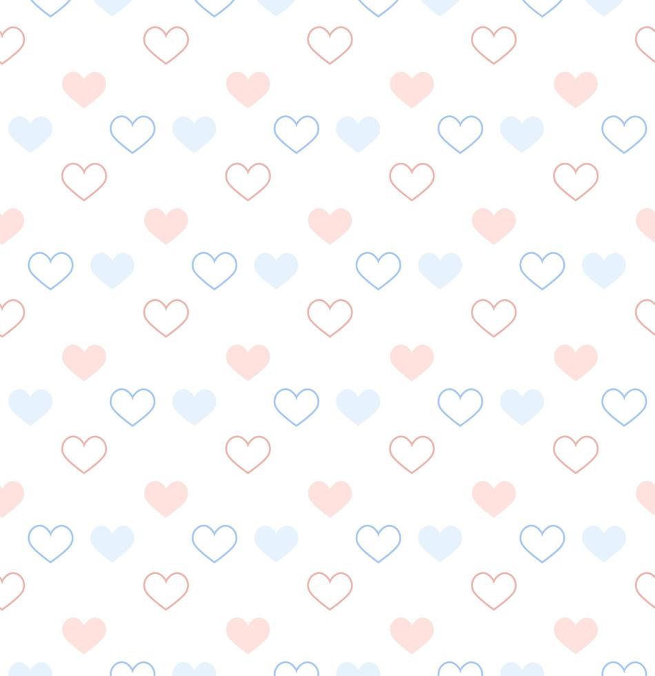 Pastel Blue and Pink Outline and Solid Hearts vector