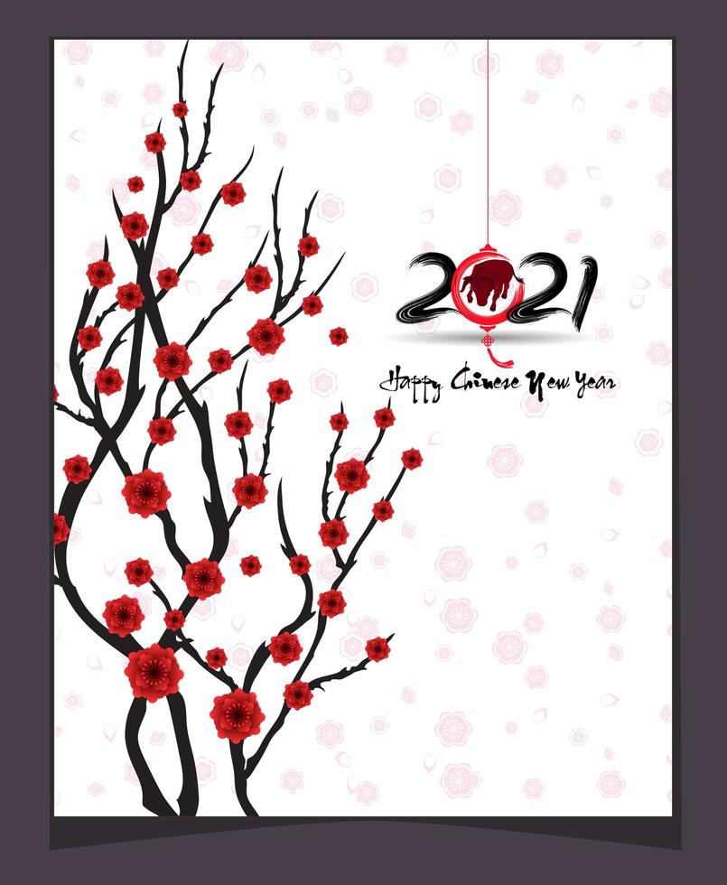 Chinese New Year 2021 Poster with Cherry Blossom vector