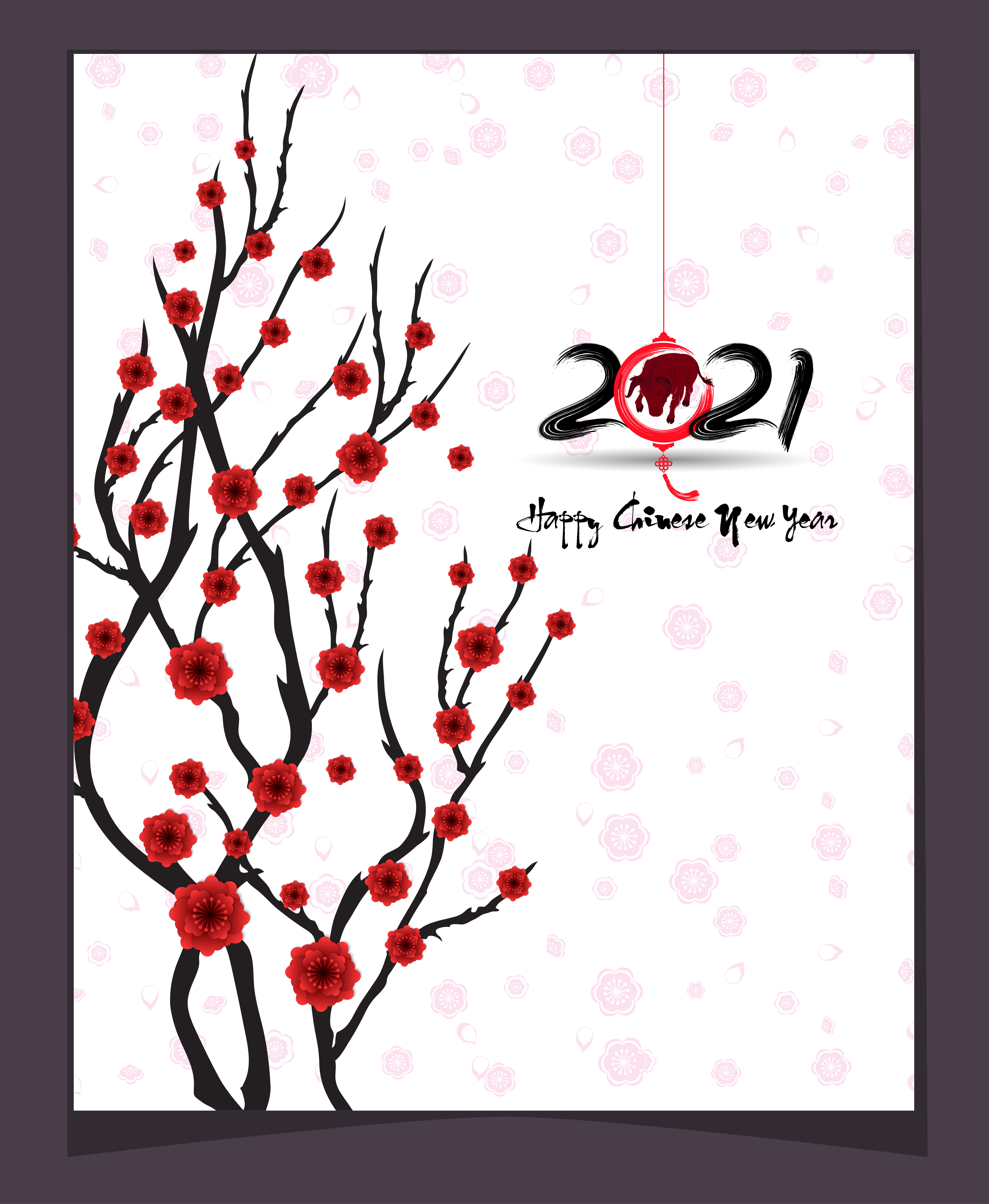 Chinese New Year 2021 Poster with Cherry Blossom 700403 Vector Art at