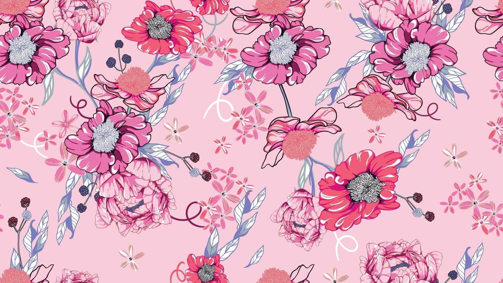 Seamless pattern of flora and peonies vector