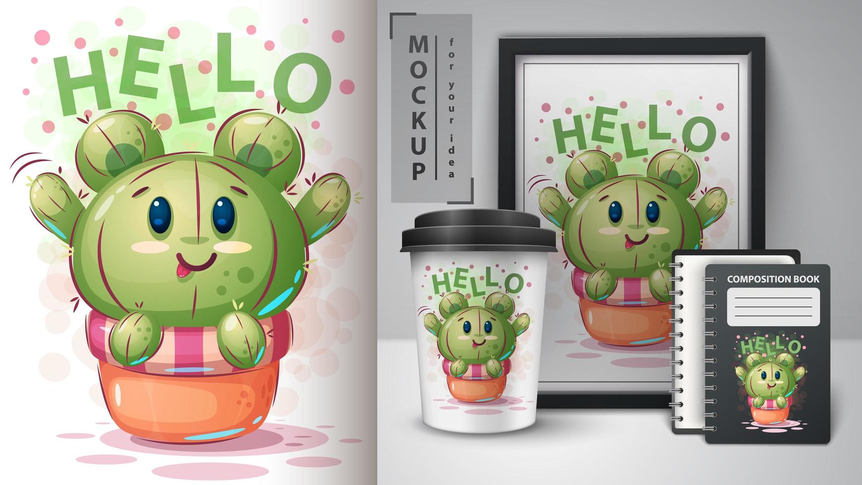 Hello Bear Cactus Design vector