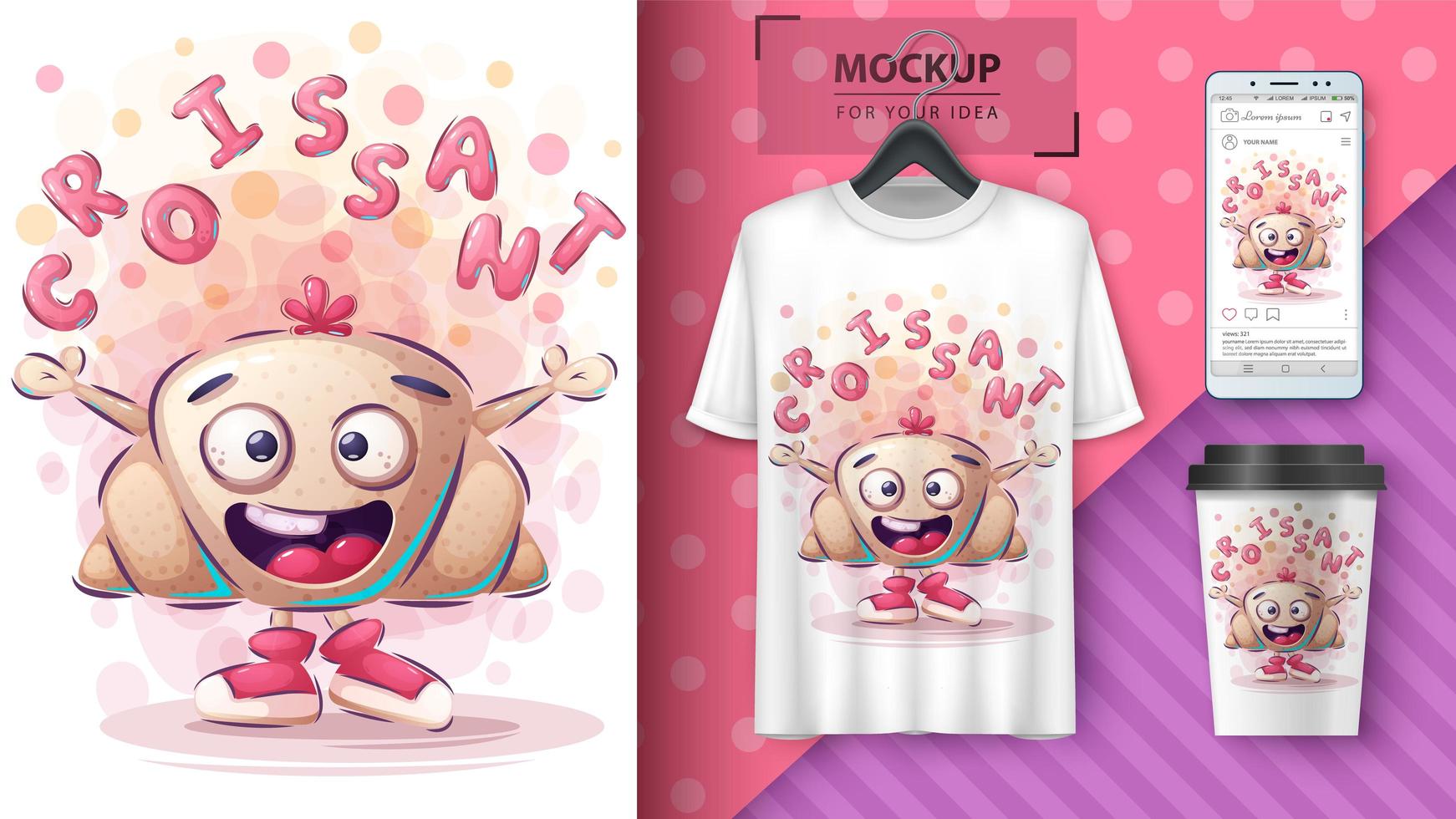 Happy Sweet Croissant Poster and Merchandising vector