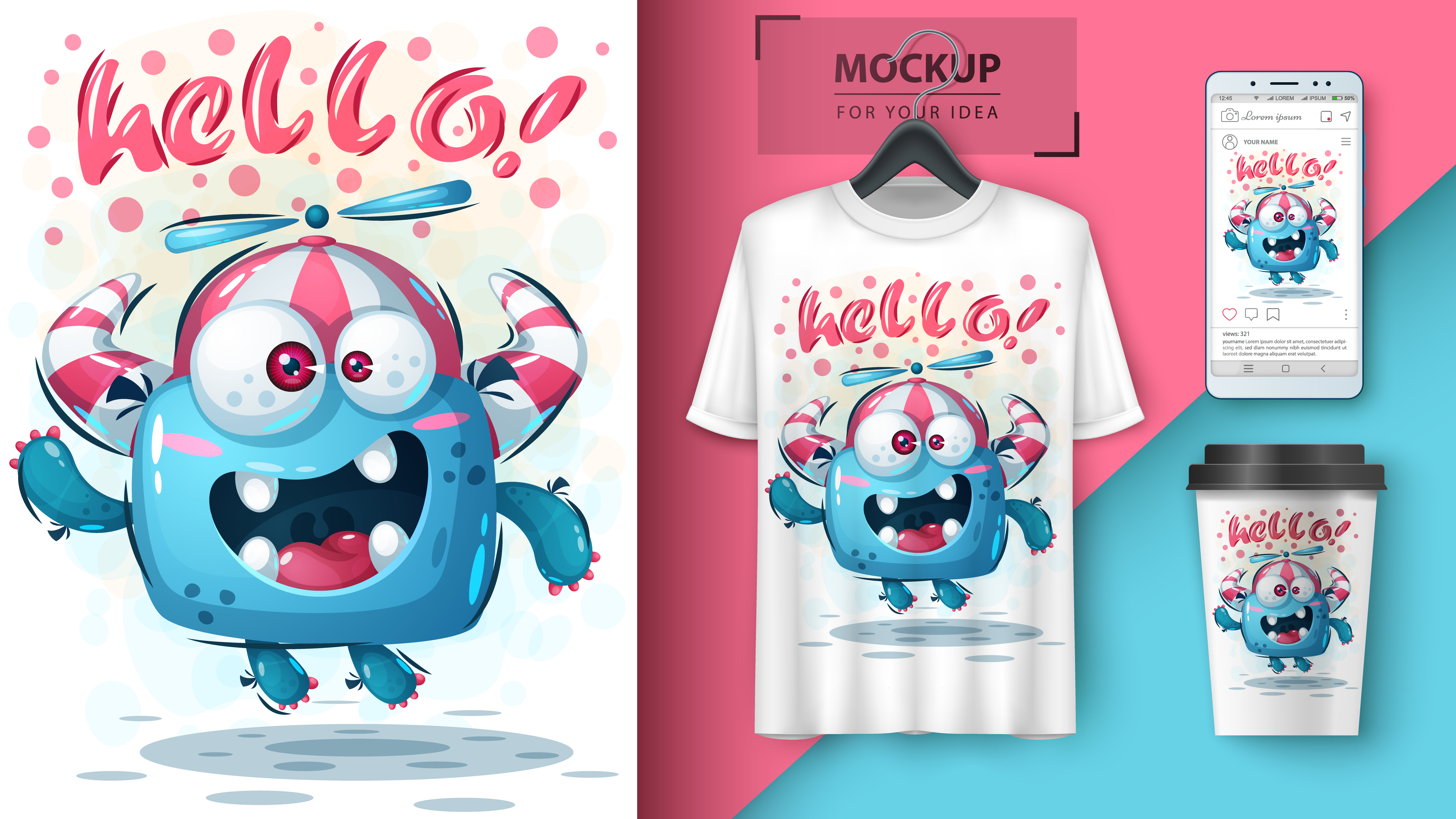 Download Silly Monster Hello Design with Mock up 700641 Vector Art at Vecteezy