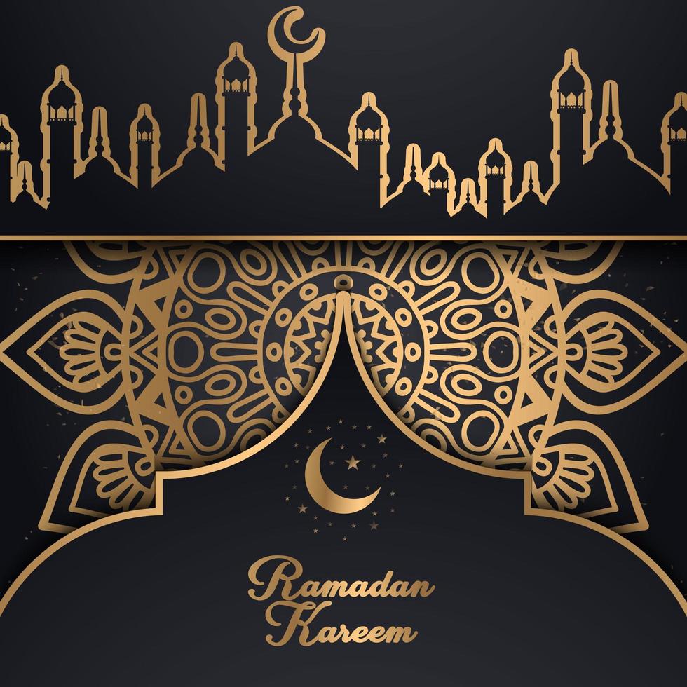 diseño de ramadan kareem de patrón dorado con horizonte vector