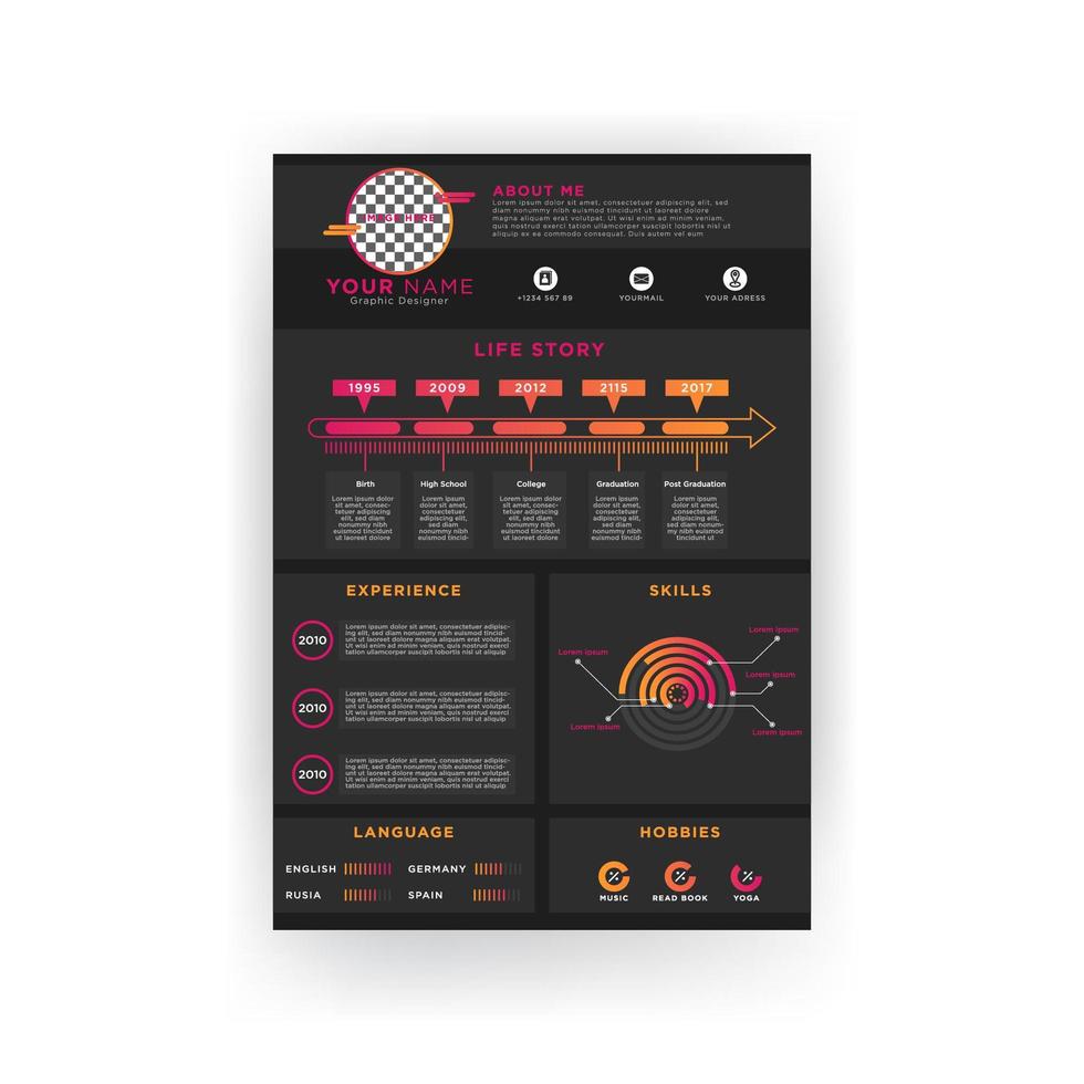 Dark Resume Template with Gradient Elements vector