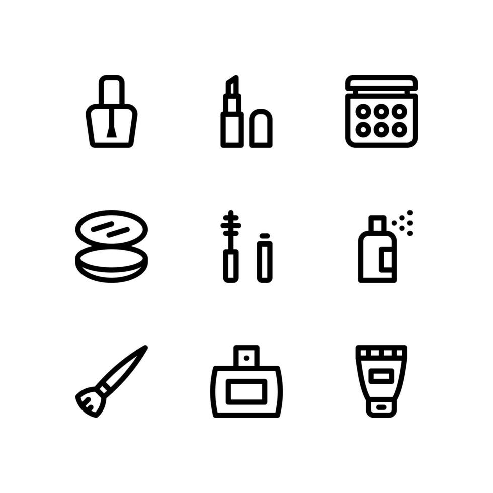 Beauty Line Icons with Lipstick, Perfume and More vector